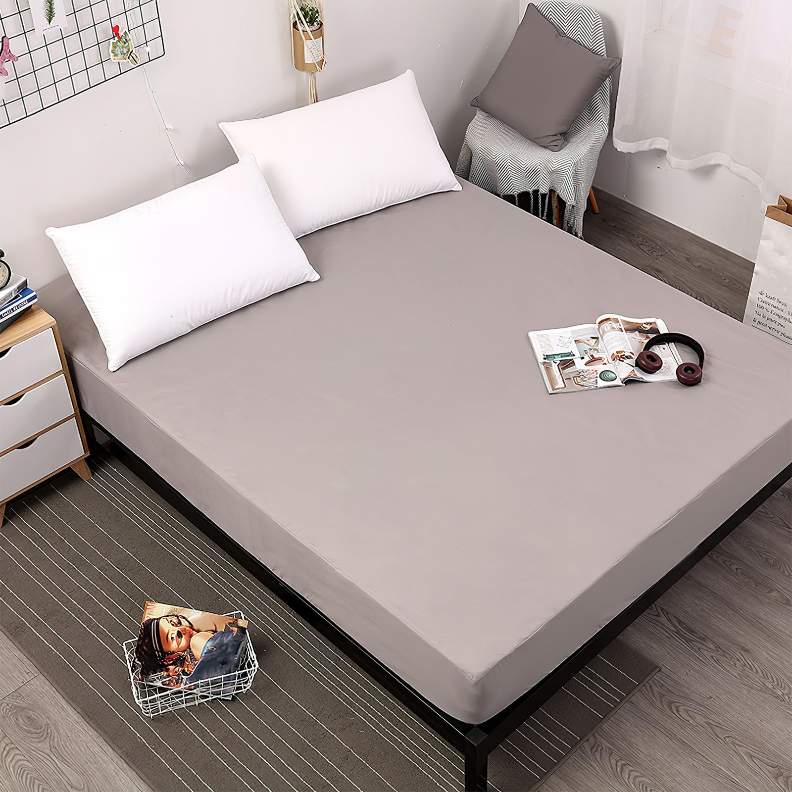 HOMSFOU Atmungsaktives Spannbettlaken 39x75 18cm Hautfreundlicher Matratzenbezug Maschinenwaschbares Hotel Spannbettlaken für Hohe Matratzen Graues Bettlaken für Haushalt und Hotel