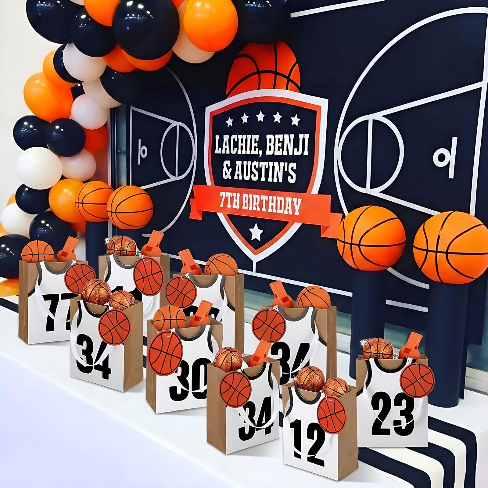 YooNotee 12 Sets Basketball Gift Bags with Handles DIY Personalized Basketball Goodie Treat Candy Snack Bags for Birthday Team Game Party Favor Supplies