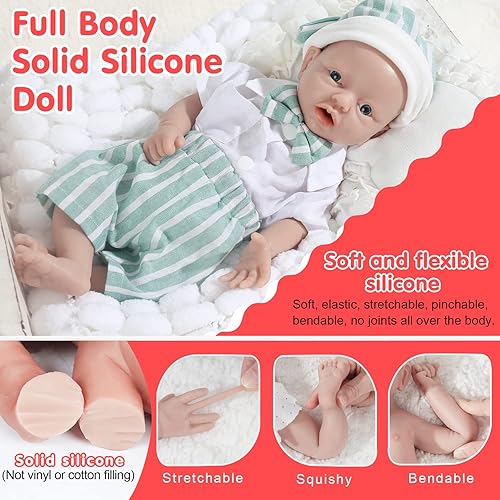 Miniatura 3 de Muñeca de bebé de silicona sólida platino de 14 pulgadas, cuerpo completo, realista, recién nacido, no muñecas de vinilo