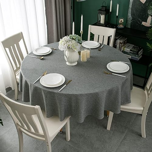 Qidordour Mantel redondo de 60 pulgadas de diámetro, mantel de lino sintético, resistente al agua, a prueba de derrames, lavable, de poliéster, para
