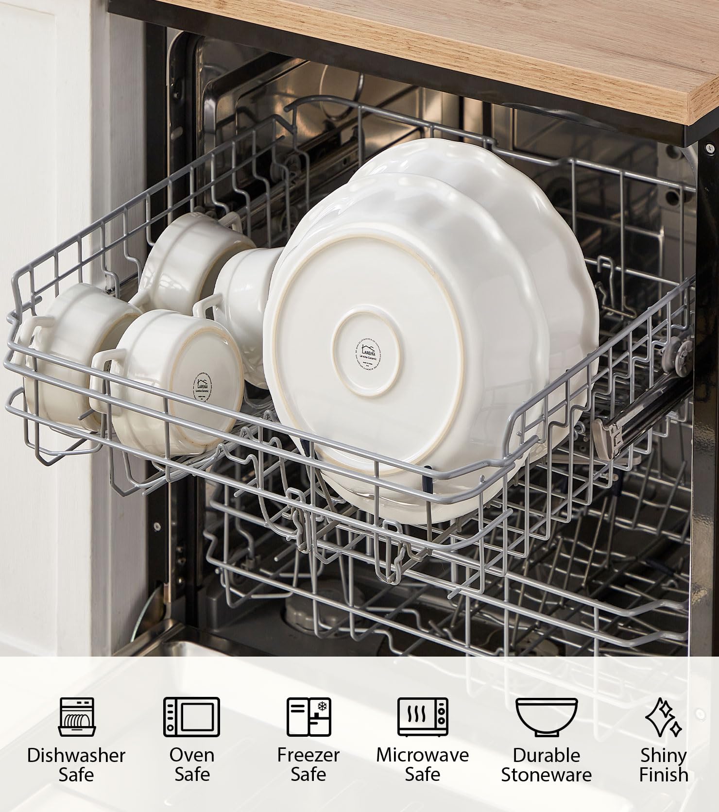 Lareina Kuchenformen zum Backen, Keramik 22,9 cm tiefe Kuchenform mit geriffeltem Rand für Apfelkuchen, Pekannuskuchen, Huhntopf Pie, langlebige Kuchenteller, 2 Stück, Weiß