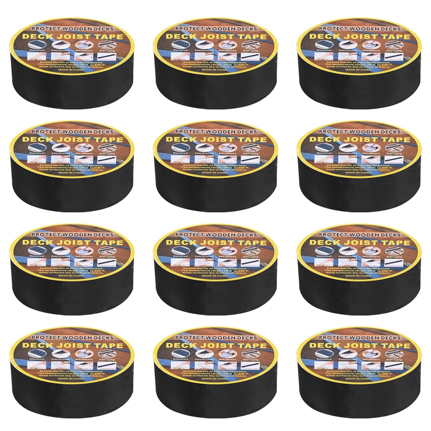 HARFINGTON 12 Rolls Joist Tape for Decking 2'' x 50' Weather-Resistant Butyl Joist Tape Flashing Joists Tape for Wood Decks and Beams Roof, Black