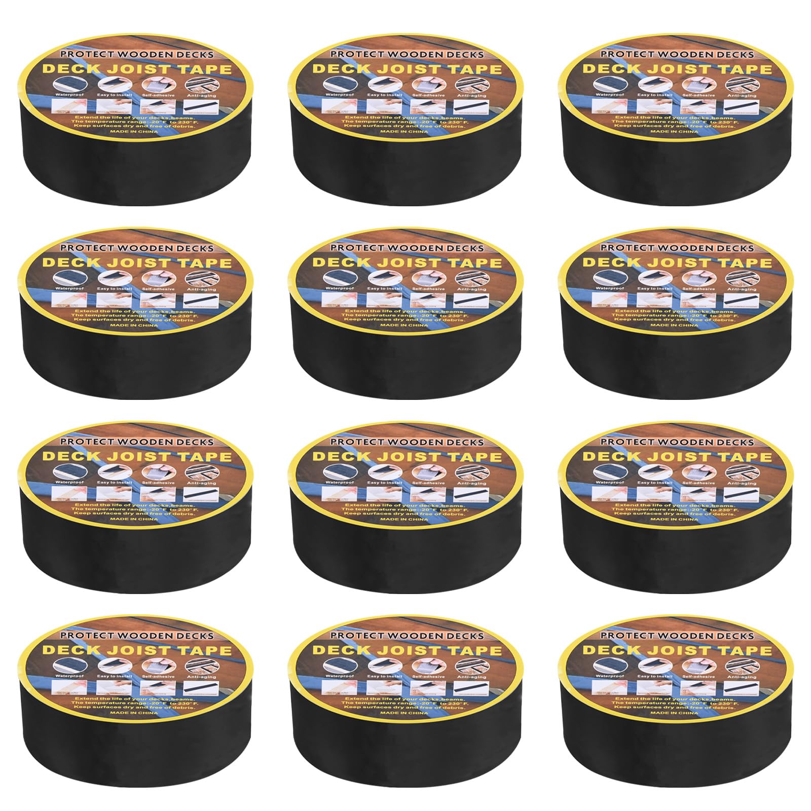QUARKZMAN 12 Rotoli Di Nastro Per Travi Per Decking 2'' x 50' Resistente Alle Intemperie Nastro Per Travi In Butile Nastro Per Travi E Travi In Legno Tetto, Nero
