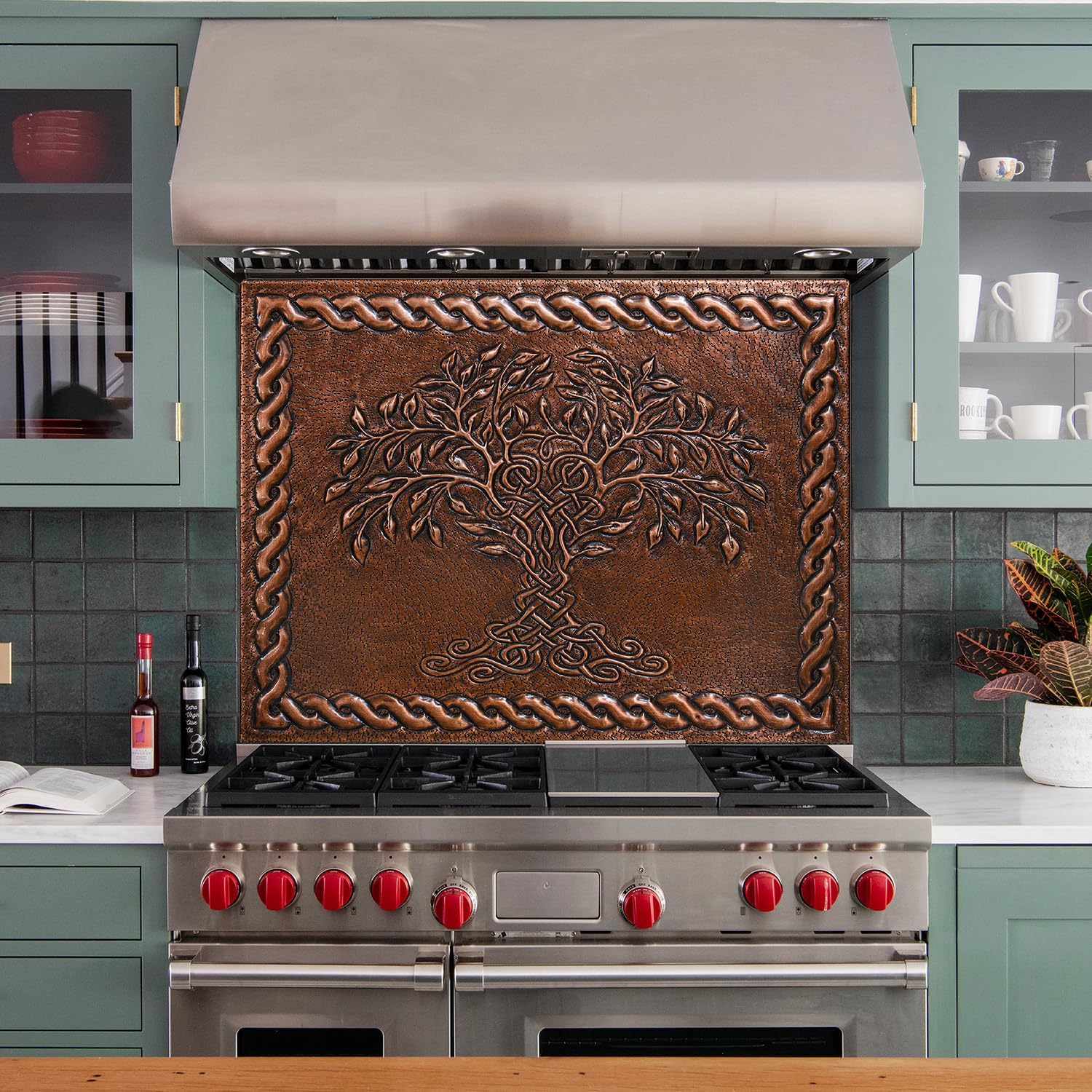 Kitchen Backsplash, Celtic Tree of Life with Celtic Knot Border Copper Kitchen Backsplash, Custom Copper Backsplash Panel, Handmade Copper Backsplash Tile, Indoor Outdoor Wall Decor (Brown)