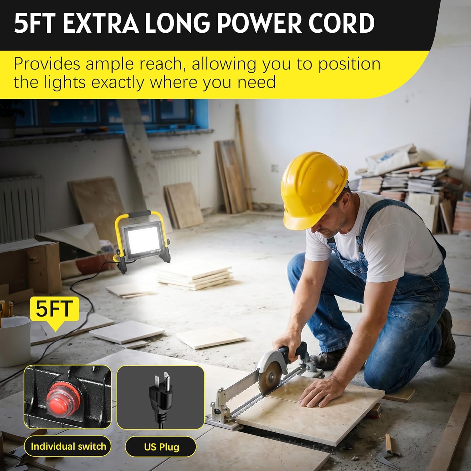 10000LM LED Work Light: Portable Work Light with 5FT Cord, IP66 Waterproof Flood Light for Garage Workshop Job Site Construction Indoor Outdoor Lighting, Tool Fathers Day Dad Gifts for Men Him Husband