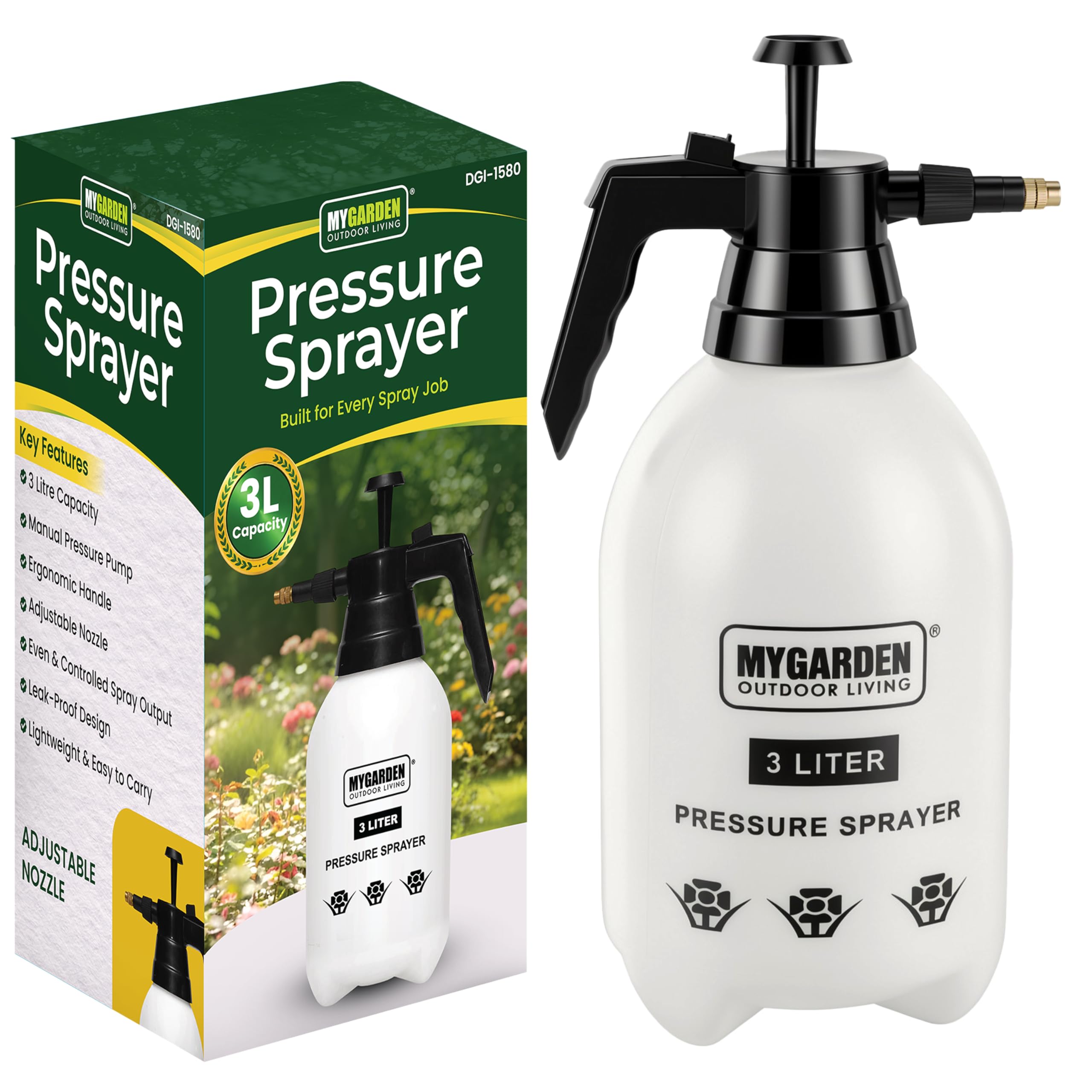 My Garden Pressure Sprayer with Adjustable Nozzle & Safety Lock – 3L Pump Spray Bottle for Water, Fertilizers, Herbicides- Garden Hand Pressure Sprayer Pump Action Bottle (3 Litre)