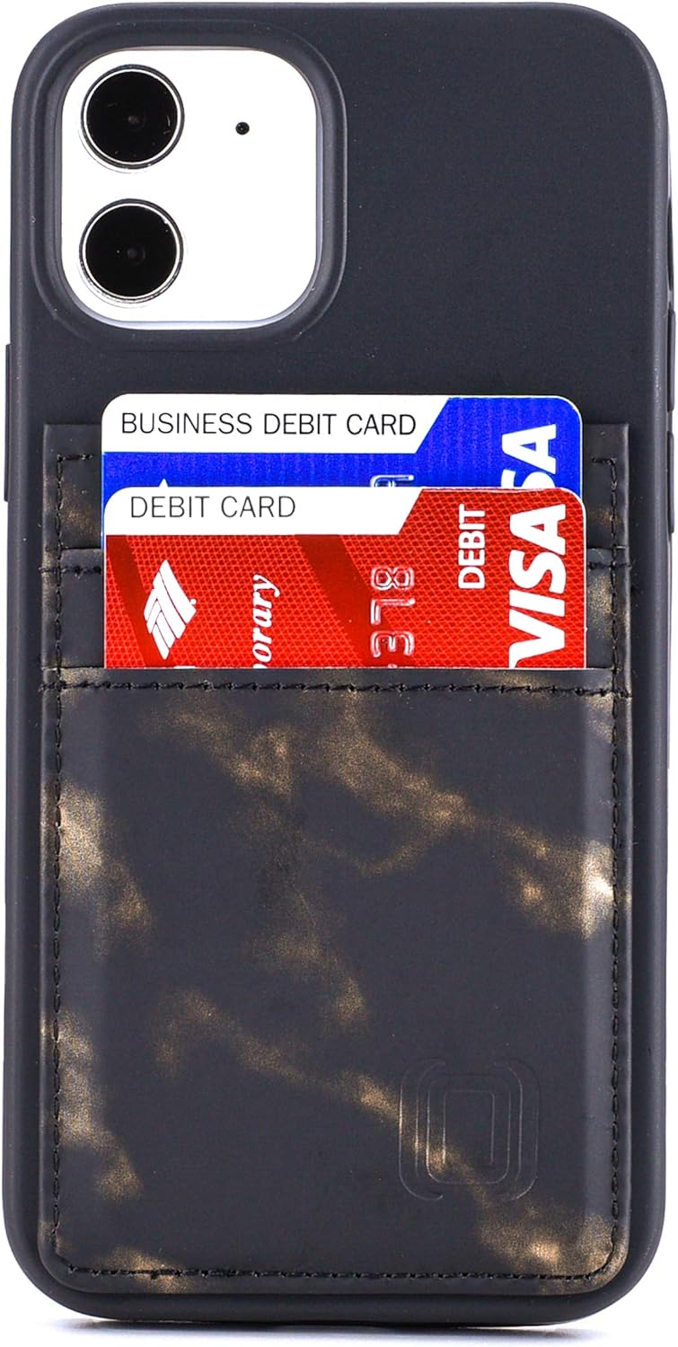 Dockem Marble M2T Wallet Case for iPhone 12 and iPhone 12 Pro: Built-in Invisible Metal Plate for Magnetic Mounting with Marble Style Synthetic Leather 2 Card Slots (Black and Gold, 6.1") - Image 9