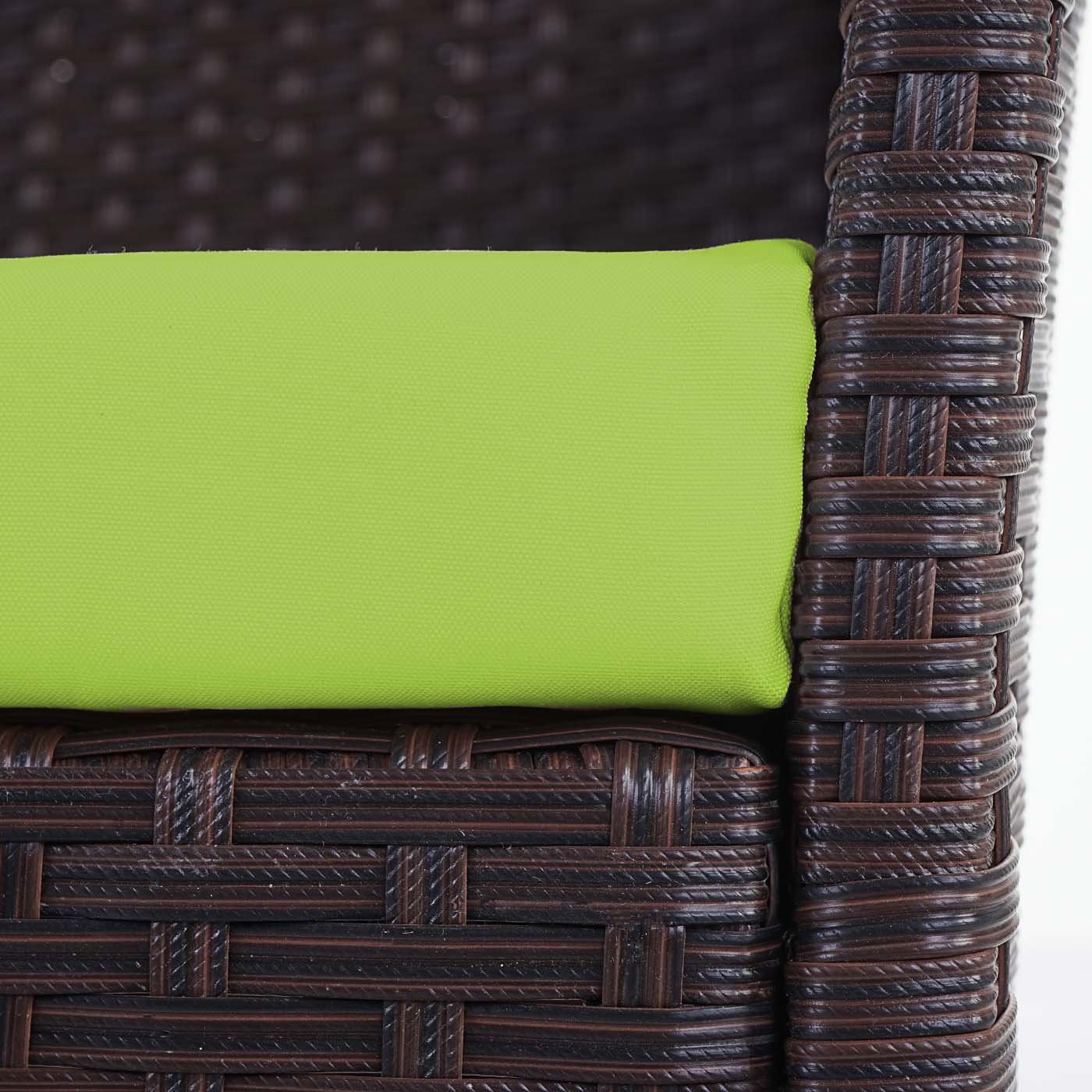Mendler Divano sofa esterno giardino 2 posti Halden 106cm polyrattan marrone con cuscino verde