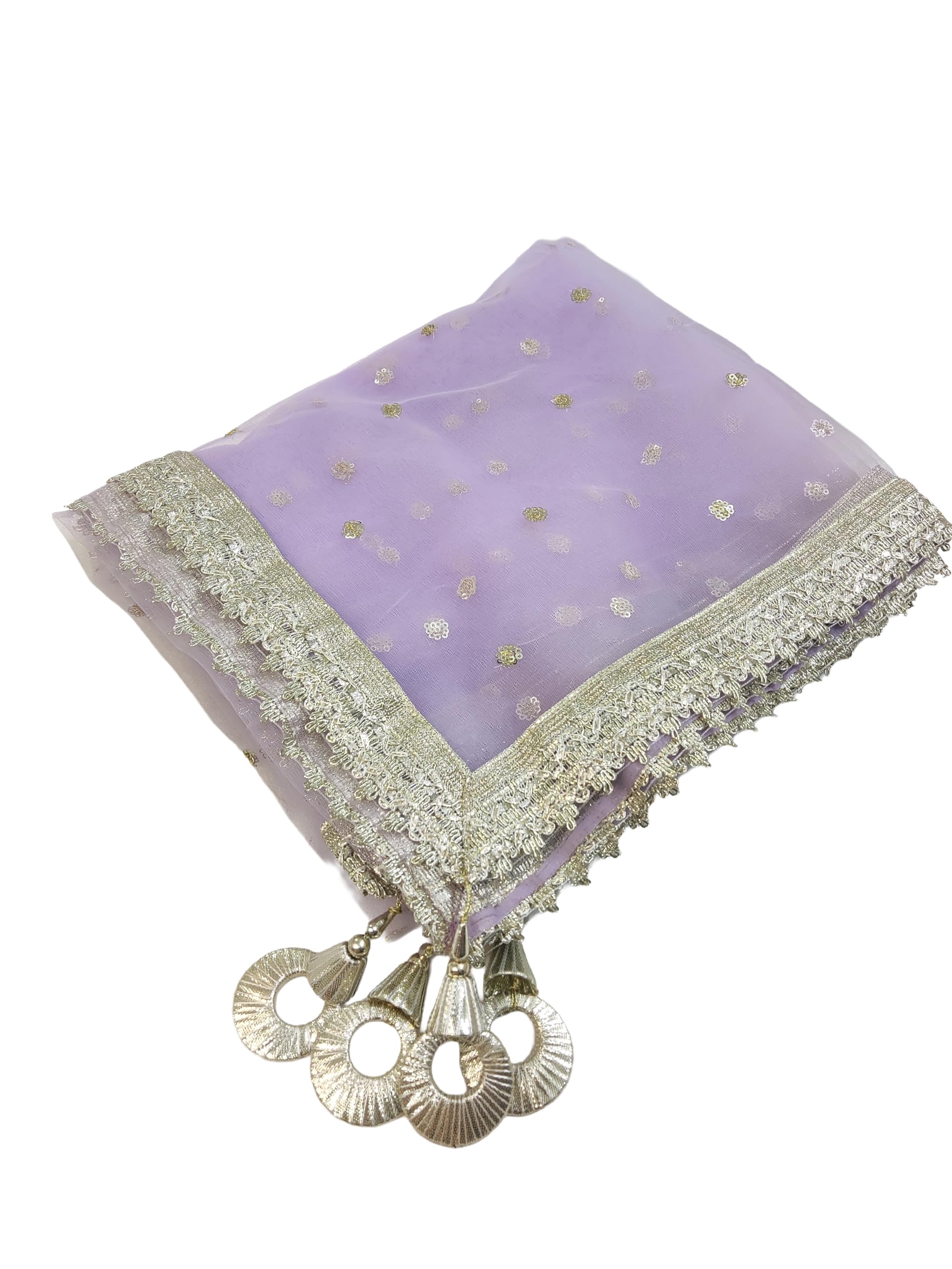 Lavender Dupatta with Silver Embellishments and Decorative Tassels-image-21