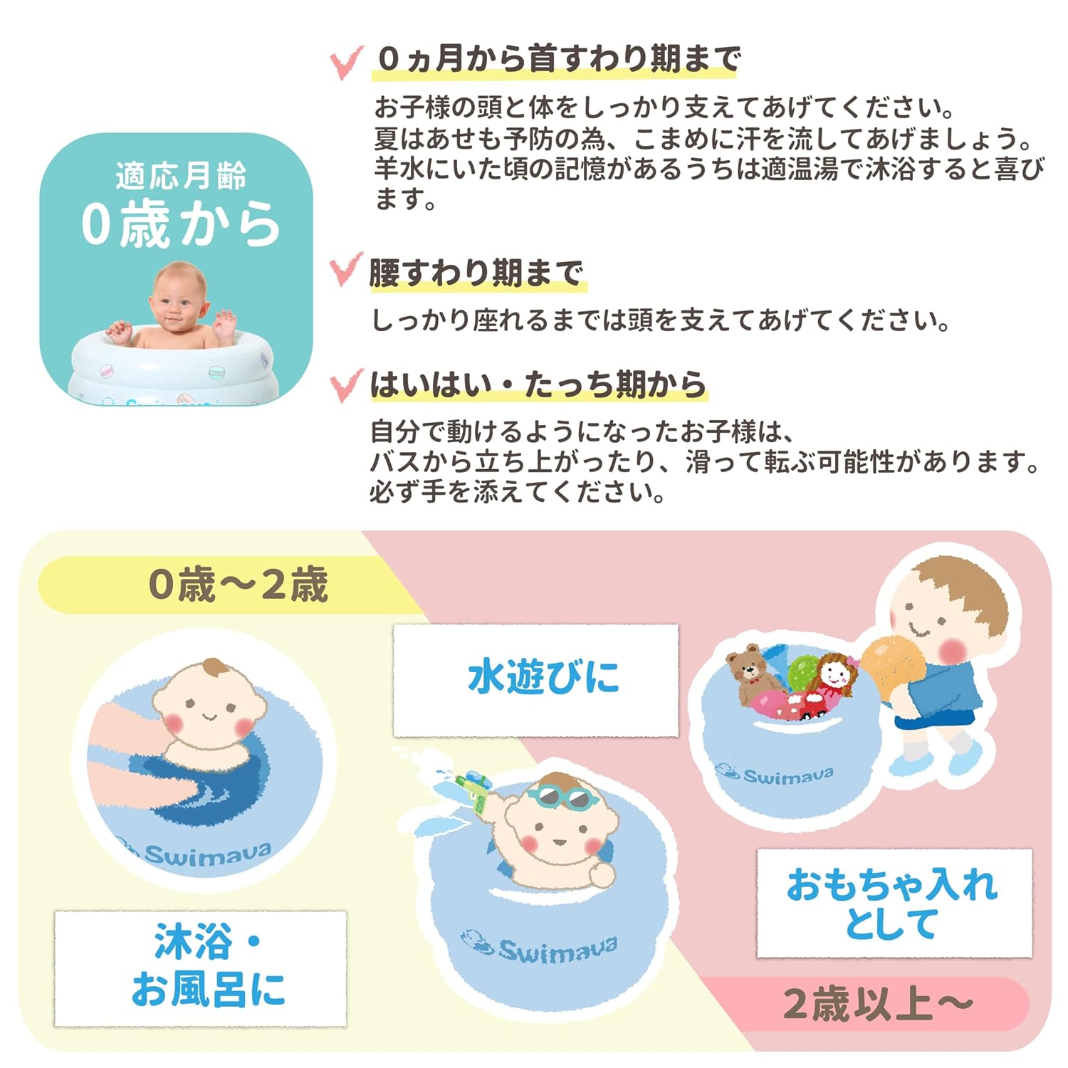 Swimava [Japan genuine product 60 Days Warranty] suima-ba Fluffy Baby Bath makaronbasu 0 – 24 Months Green Premium