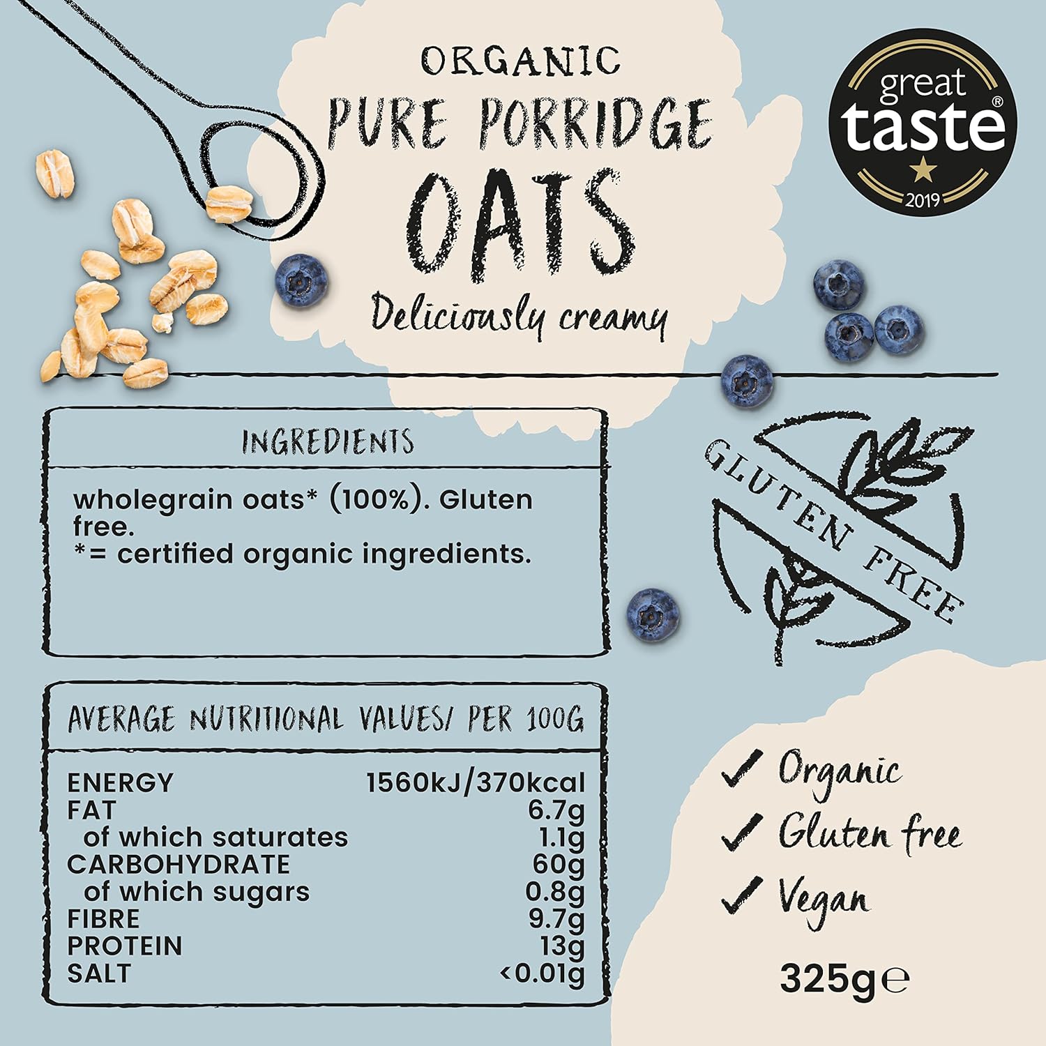 Amisa Organic Gluten Free Pure Porridge Oats 325g - Pack of 6