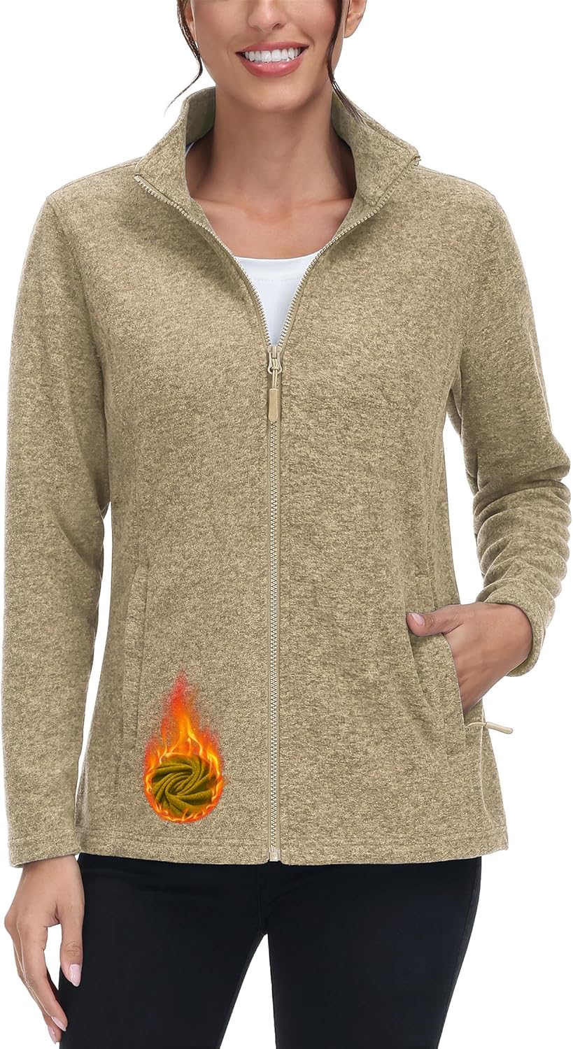 TACVASEN Women's Full Zip Fleece Jacket Lightweight Jacket Womens Winter Warm Coats with 2 Zipper Pockets