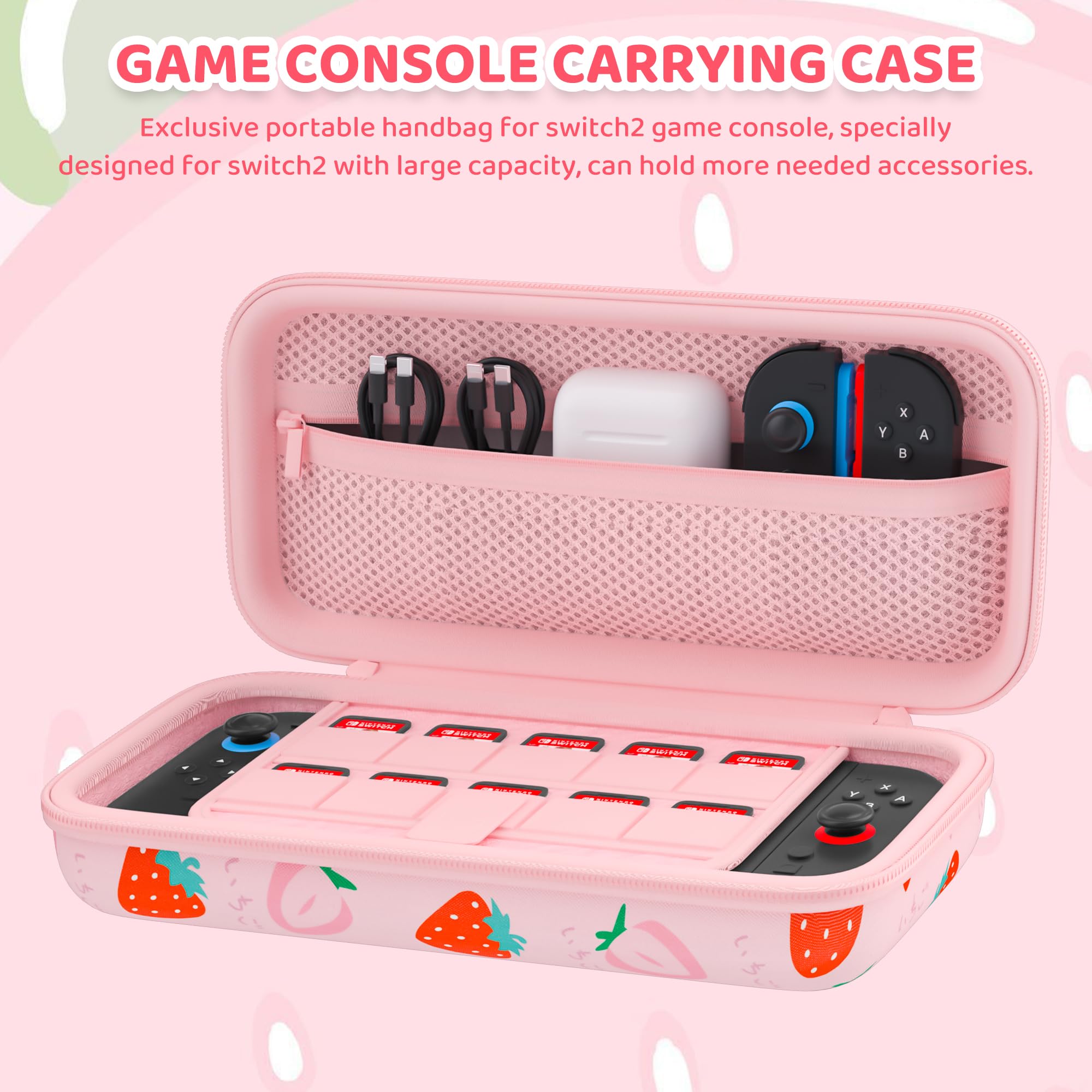 FANPL Custodia per Nintendo Switch 2 (2025) Accessori, Rosa Carina Custodia da Viaggio con Tracolla Regolabile, Fragola, rosa, Carino