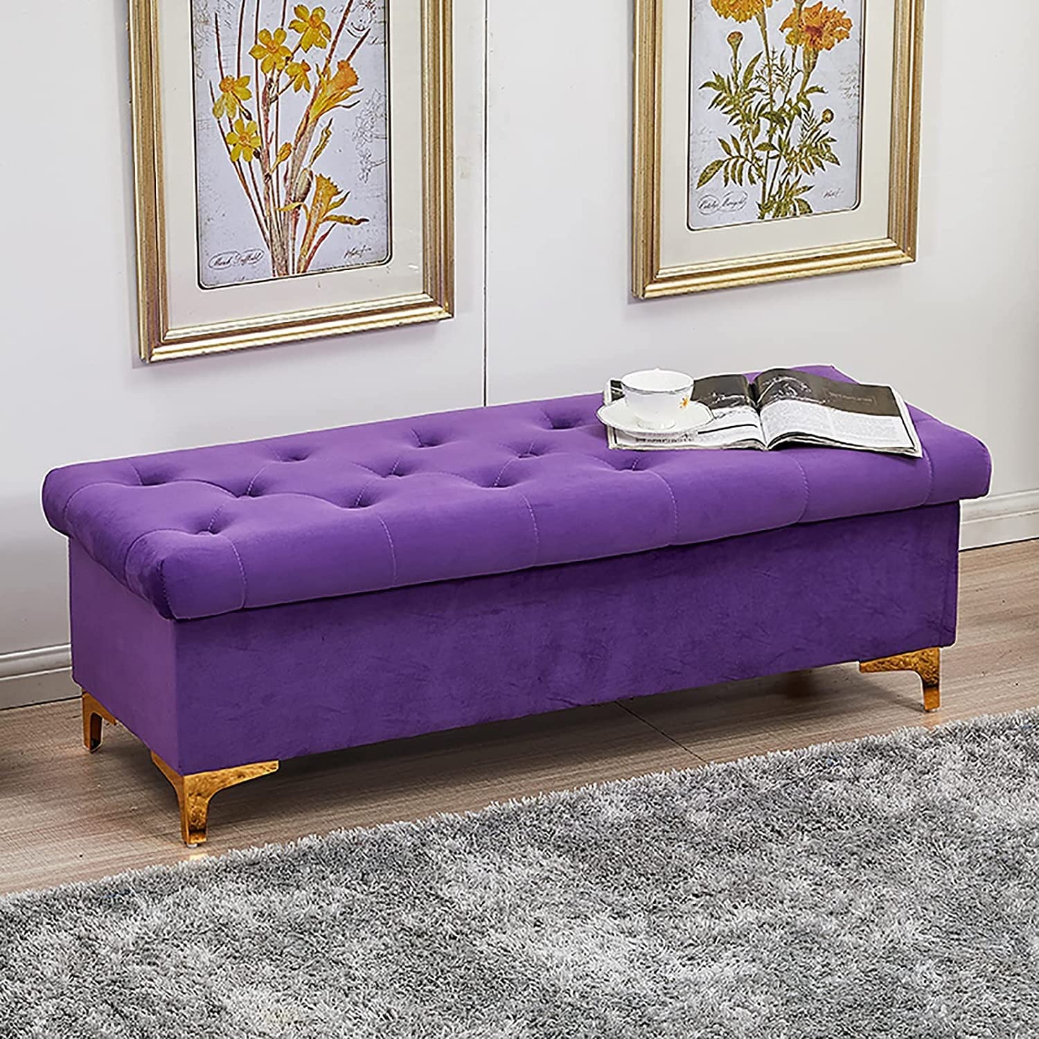 LWJSOCP Premium Velvet Storage Ottoman Bench Modern Upholstered Footstool for Living Room Bedroom & Hallway Stylish Multifunctional Shoe Storage Seat