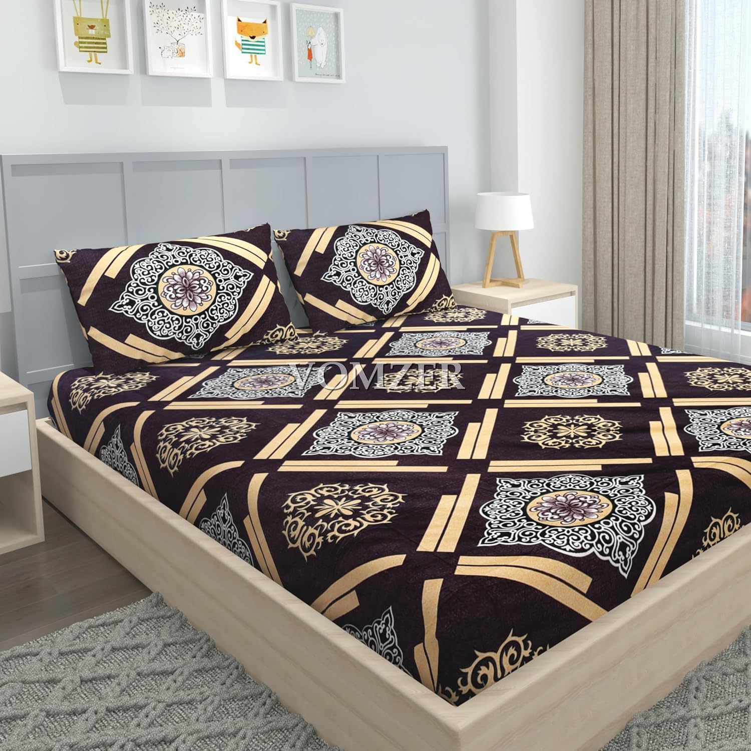 VOMZER Cotton King Size Flat Bedsheet for Double Bed, 1 Cotton Bed Sheet Double Bed (90 X 100 Inches) with 2 Pillow Covers Brown Damask (B0CXPXSTSG) Amazon Price History, Amazon Price Tracker