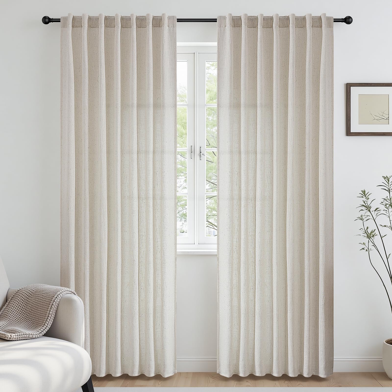 Photo 1 of CUCRAF Natural Off White Linen Non See Through Semi Sheer Privacy Curtains 84 Inches, Light Filtering Curtain for Bedroom Living Room, 2 Panels Set Rod Pocket & Back Tab Window Drapes (52 x 84 Inch)