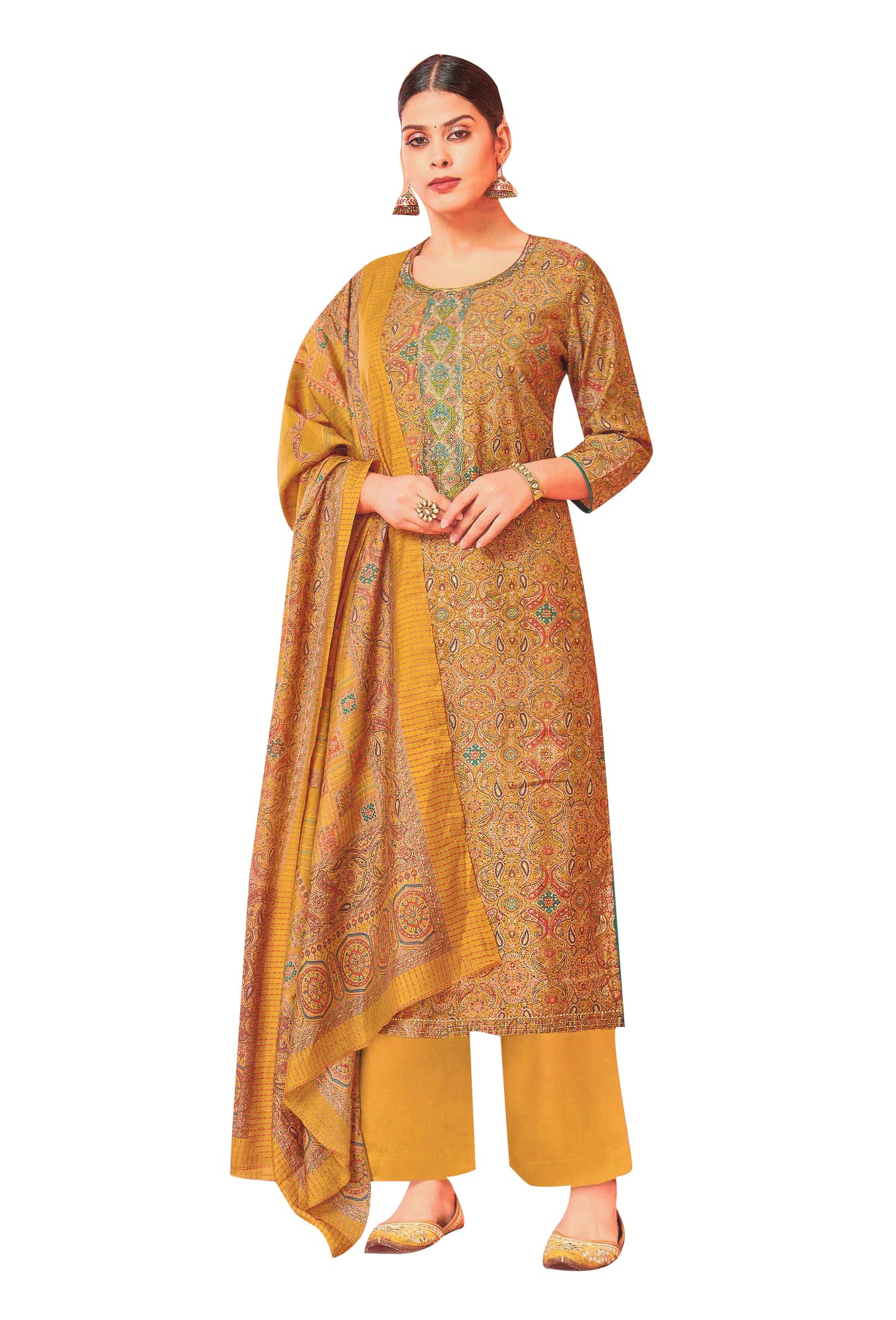 ladyline Salwar Kameez Pantalon de travail Palazzo brodé en viscose et soie pour femme