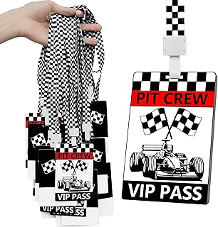 25 Sets Racing VIP Pass Cards with Racing Lanyards Bulk PVC VIP Pass Cards with White and Black Lanyards for Event Gamer Race Car Theme Birthday Party Fast One Party Supplies (Black)