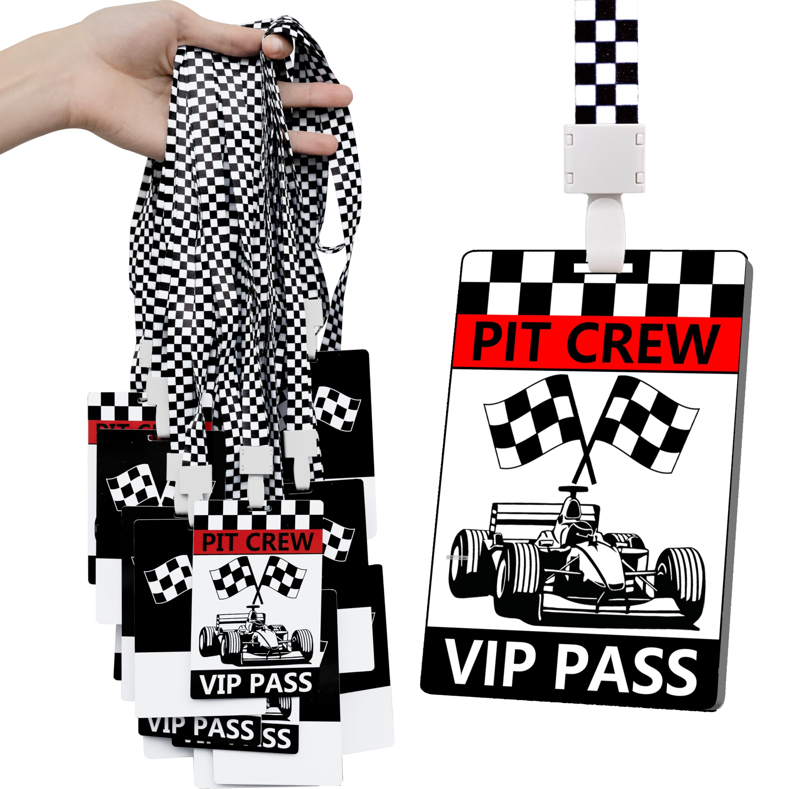 25 Sets Racing VIP Pass Cards with Racing Lanyards Bulk PVC VIP Pass Cards with White and Black Lanyards for Event Gamer Race Car Theme Birthday Party