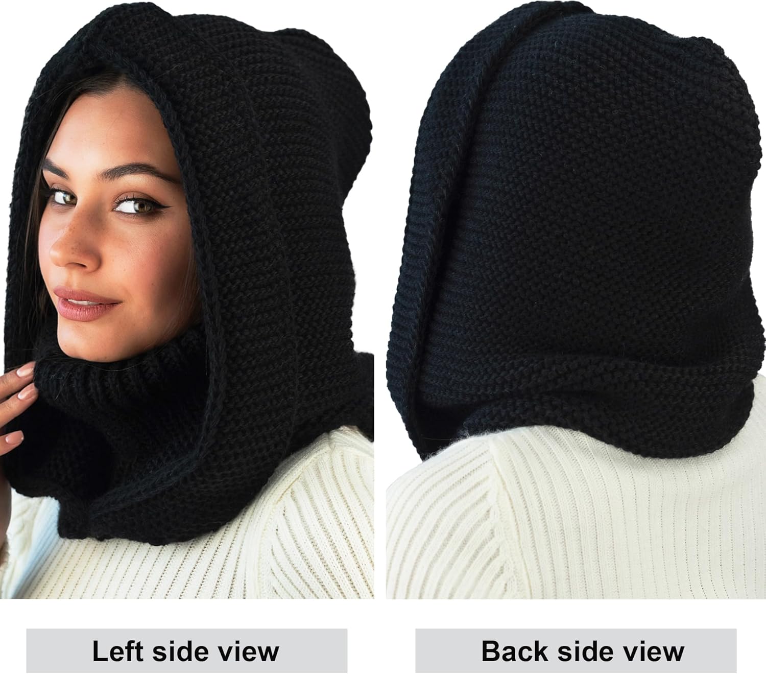 Knit Hooded Scarf for Women - Wool Balaclava Hood Detachable with Neck Gaiter - Hat Scarf Combo - Image 3