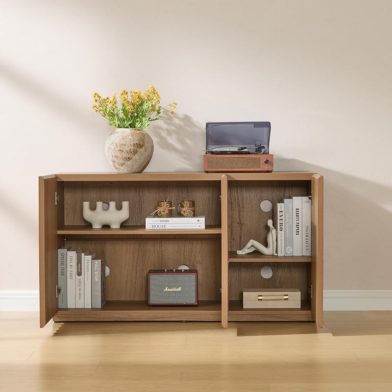 VividVibe 46.96" TV Stand, Fluted Mid-Century Modern 3 Doors, Amber Oak image 6