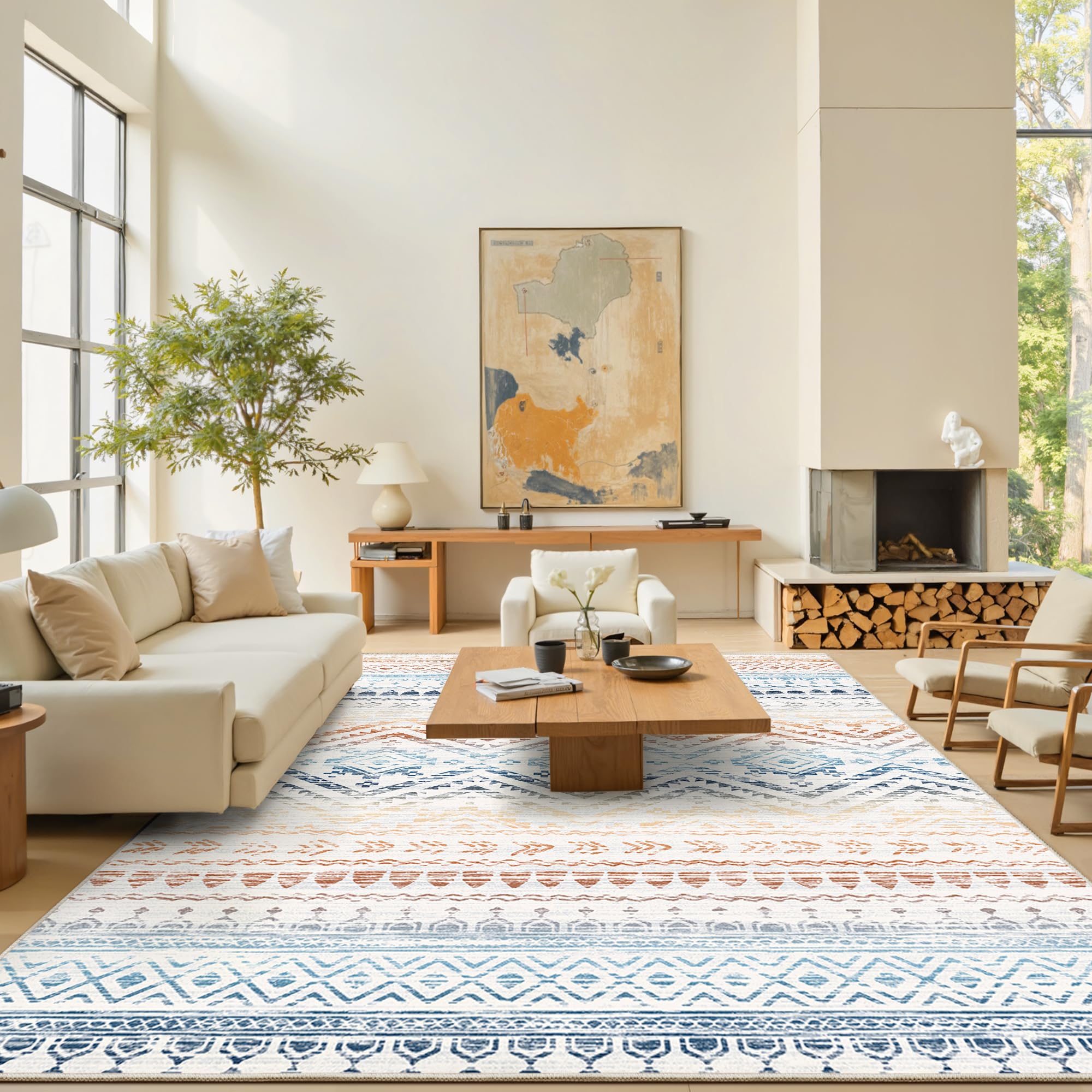 Miukiki 8x10 Area Rug for Living Room Moroccan Washable Rugs Non Slip Indoor Floor Carpet Foldable Large Soft Area Rug for Dining Room Bedroom with