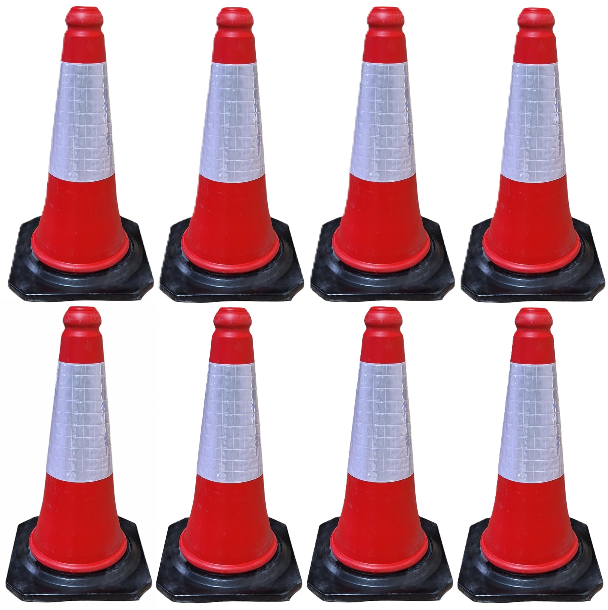 FERRETELIX® 8 Unidades Cono Rojo Señalización Base Goma 50 cm Reflectante