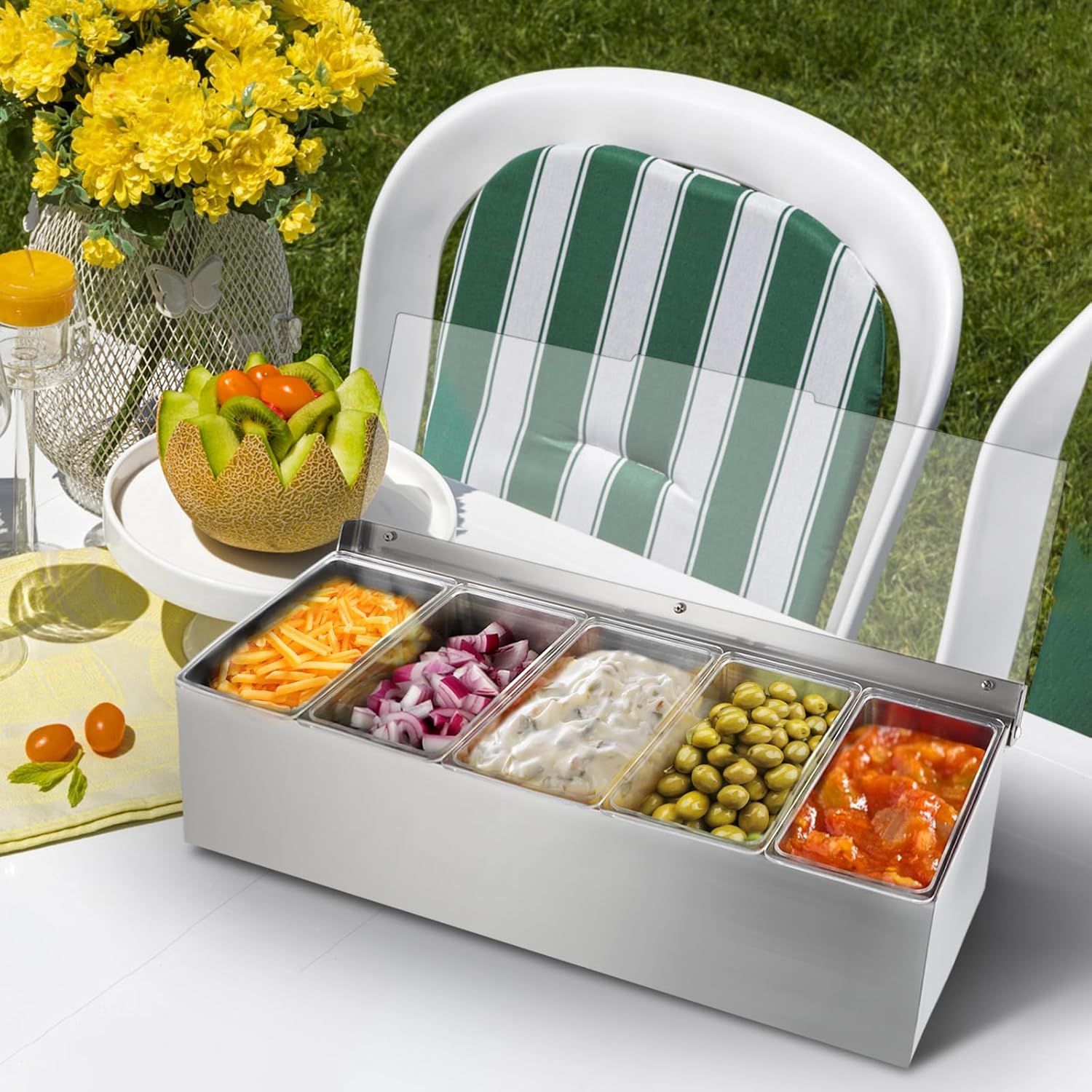 MOLIGOU Chilled Condiment Server, Stainless Steel Chilled Condiment Tray with Lid, Ice Fruit Serving Containers with 5 Removable Compartments - Image 7