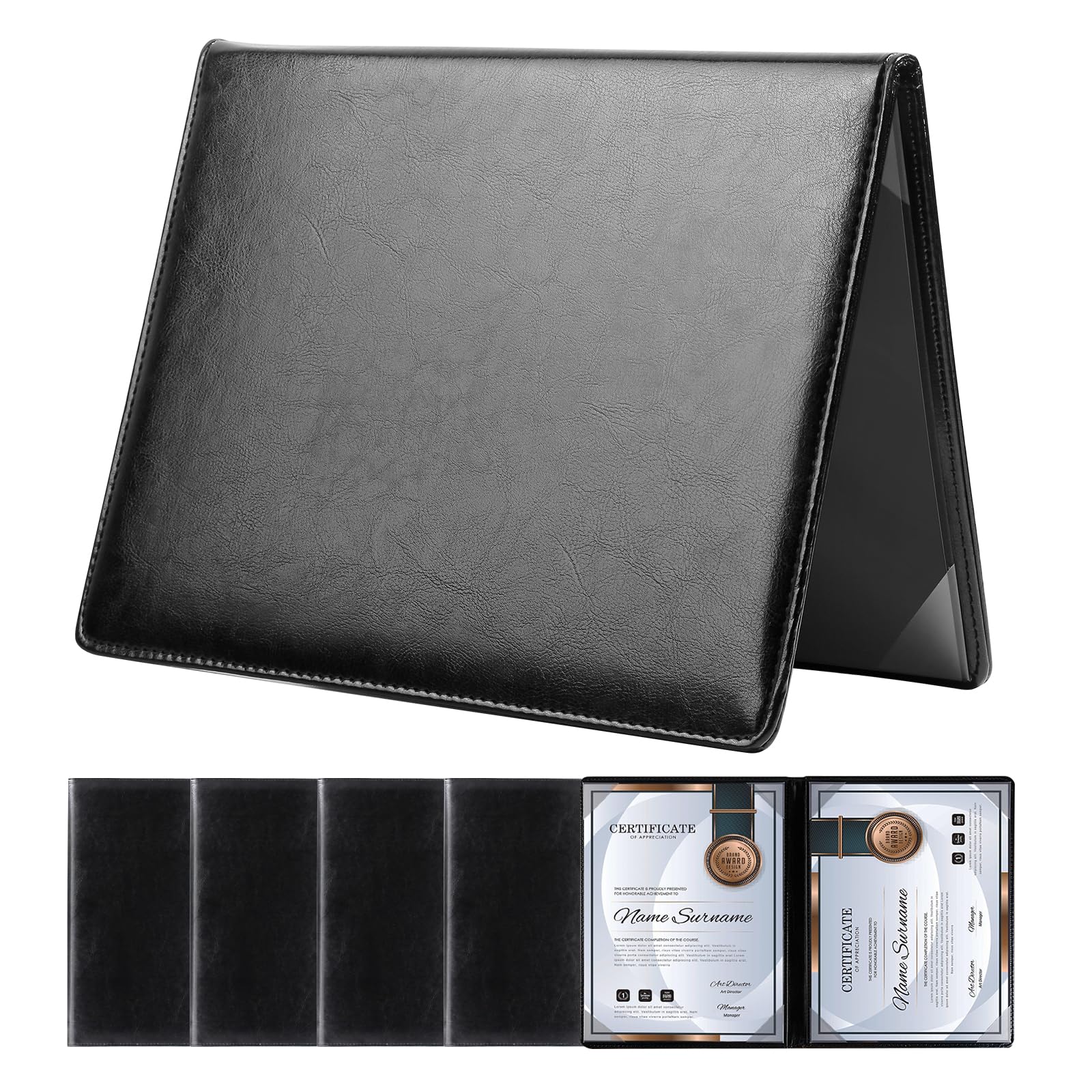 Paquete de 5 fundas para diploma de 8.5 x 11 pulgadas para cubierta acolchada de menú de tamaño carta, cuero negro