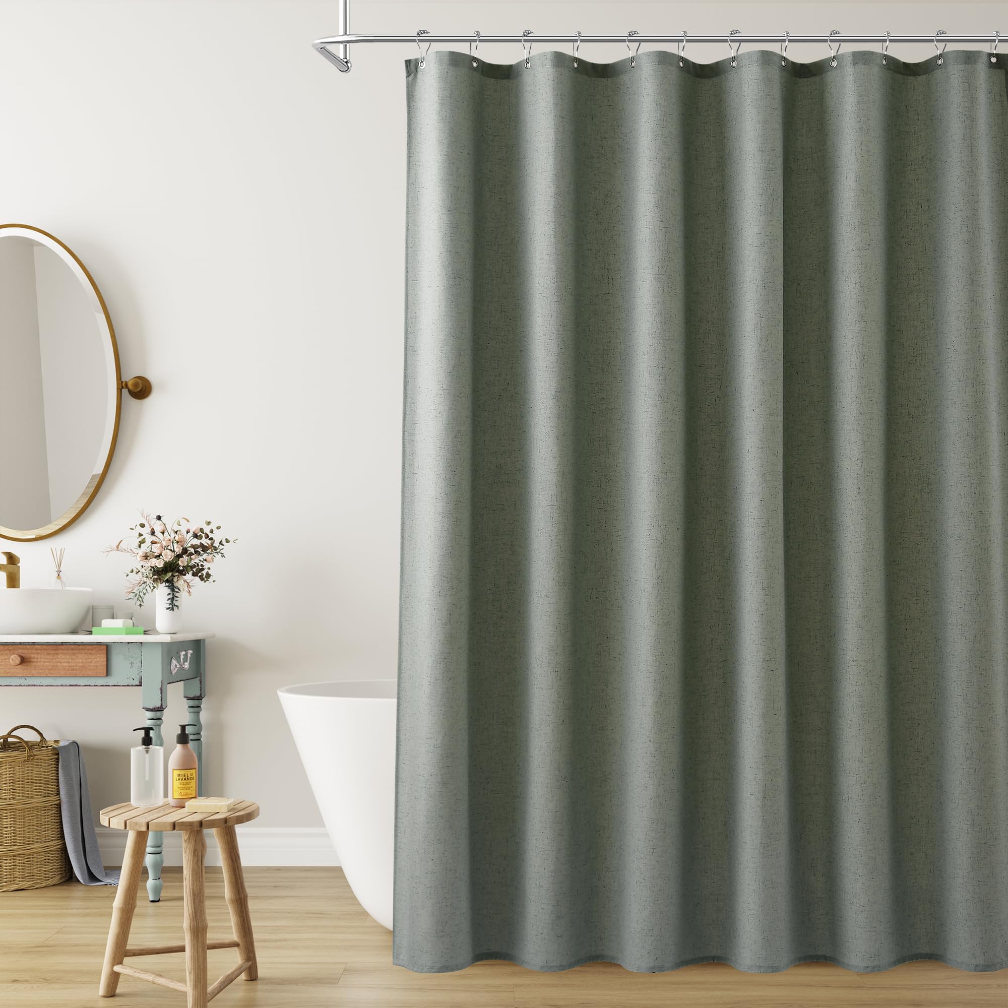 Naturoom Linen Shower Curtain 78 Inch Long for Bathroom Desert Sage 1 Panel