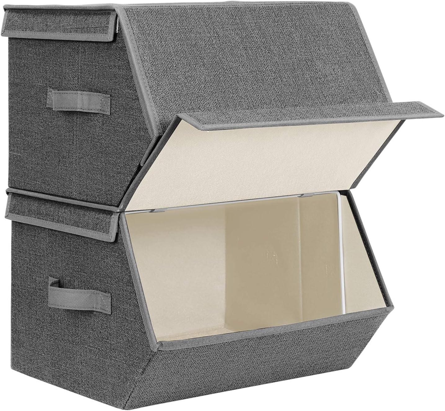 Scatole Portaoggetti SONGMICS - Set Di 3, Con Coperchio, Manici In Cotone, Grigio | 38x25x25 Cm - Foto 11