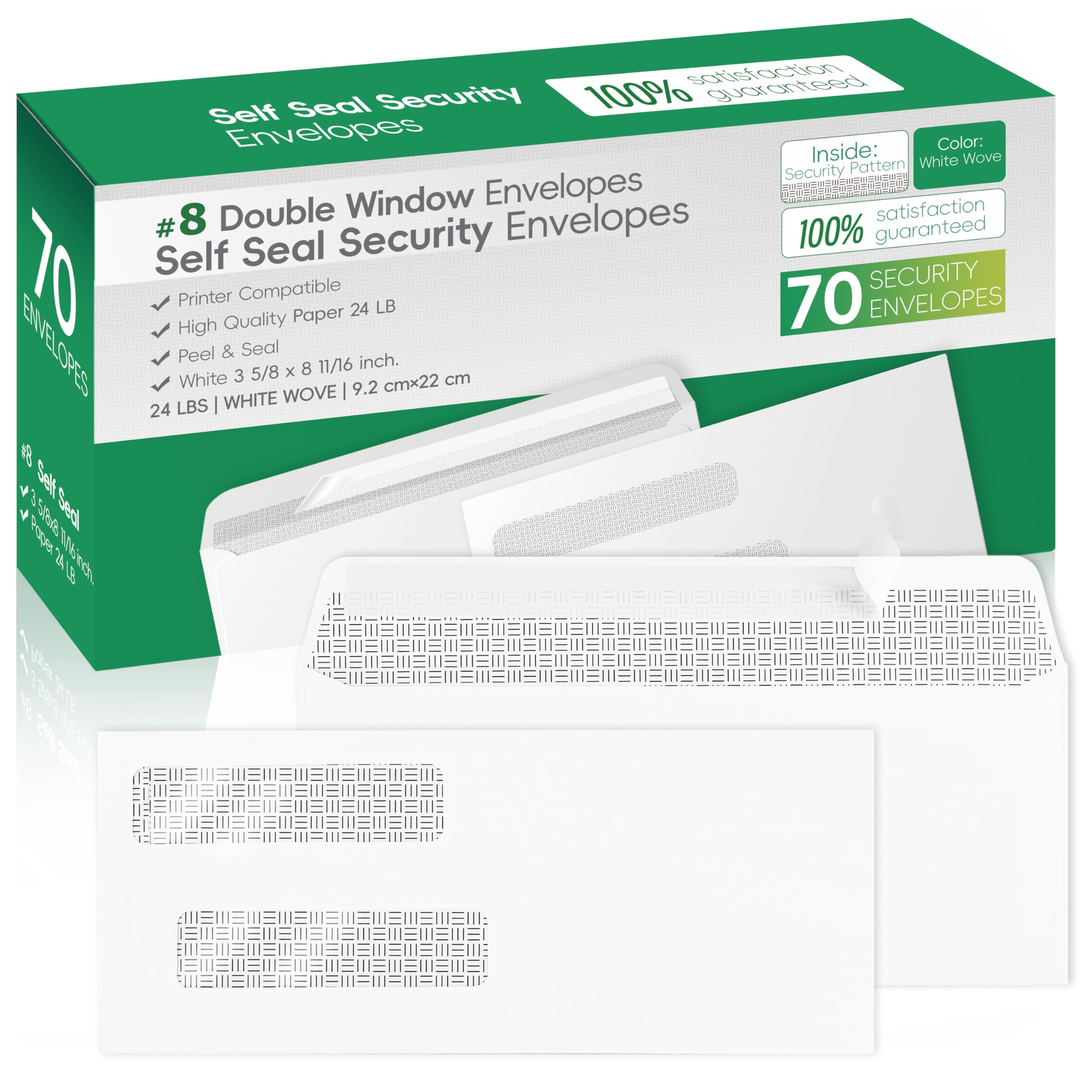 Photo 1 of #8 Double Window Security Check Envelopes,Double Window Self Seal Security Envelopes,No.8 Double Window Bussiness Envelopes,70 Pack,Size 3 5/8 x 8 11/16 Inches,Designed for Checks(NOT for INVOICES)