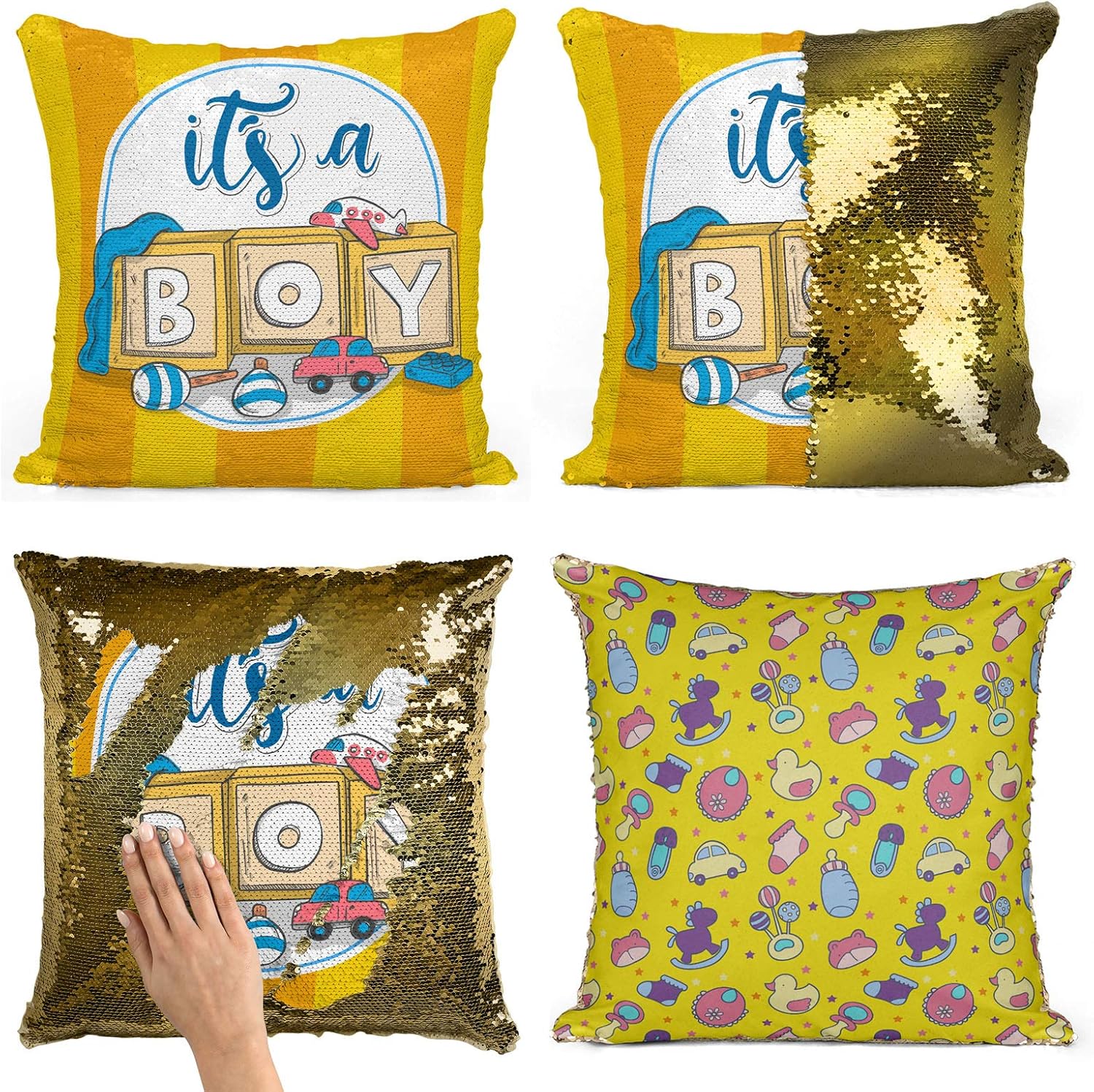 Bad Bananas Reversible Sequin Gender Reveal Pillow - Boy - Great for Baby Showers and Parties - Male Boy Gender Reveal Gift