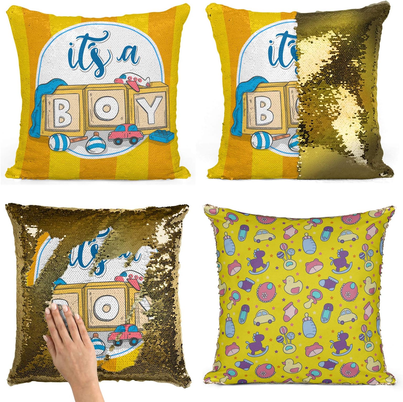 Bad Bananas Reversible Sequin Gender Reveal Pillow - Boy - Great for Baby Showers and Parties - Male Boy Gender Reveal Gift