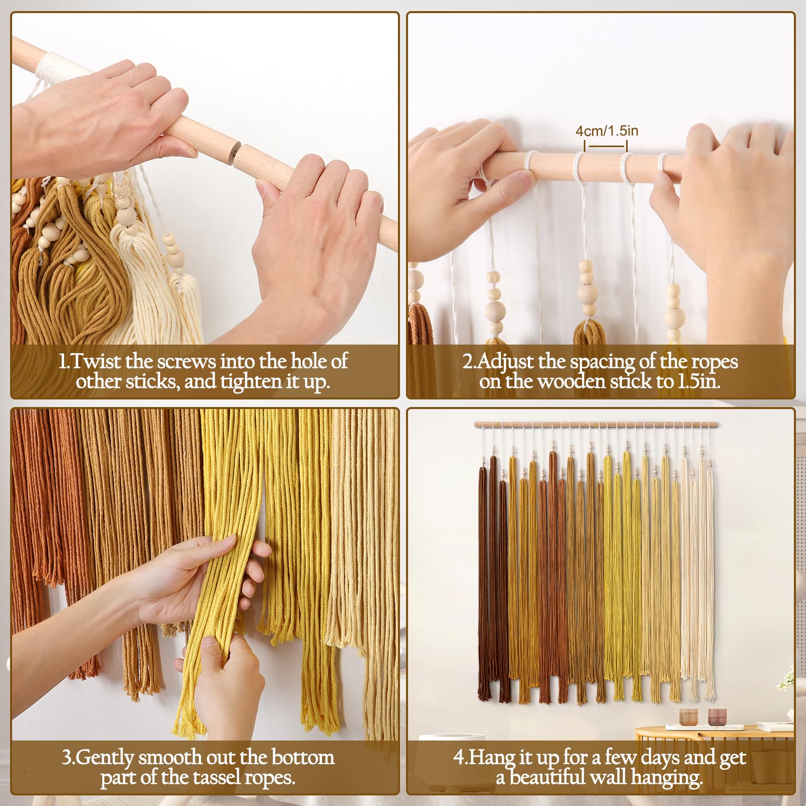 UXORSN Arazzo da parete grande macramè, stile bohémien, chic, con nappa, giallo, sfumato, geometrico, estetico, bohémien, tessuto a mano, per camera da letto, soggiorno, ufficio, decorazione da parete
