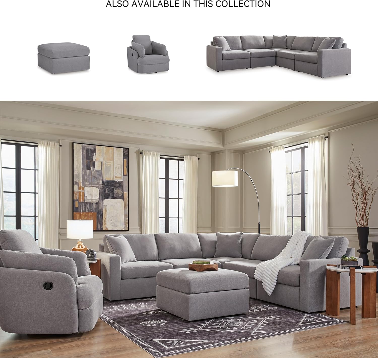 Signature Design by Ashley Modmax Contemporary Swivel Glider Recliner, Press-Back Reclining, Cleanable & Durable Performance Fabric, 21" Seat Height, Gray