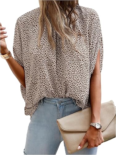 SHENHE Women's Mock Neck Blouse Leopard Print Dressy Casual 