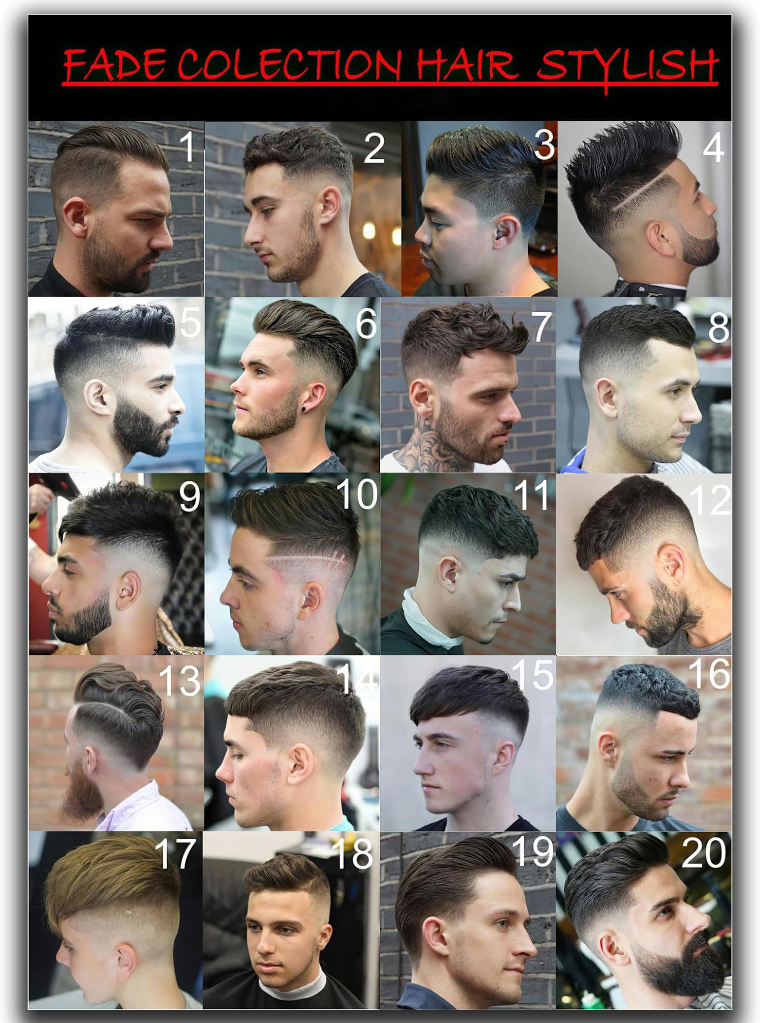 VMXWLL Barber Shop Decor Fade Colletcion Hair Stylish Canvas Poster Unframe-style 12x18inch(30x45cm)