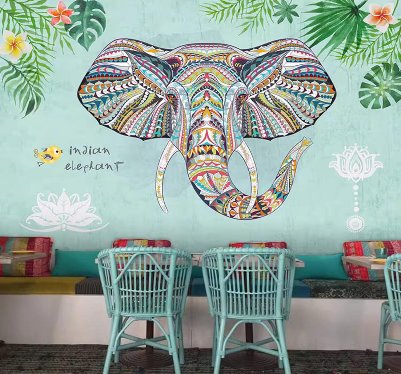 Wallpaper-3D-Xlm 350Cm×256Cm(B×H) Green Plants Elephants Luxury Yoga Studio 3D Wallpaper Easy Install Feature Office Living Room Sofa Bedroom Tv Background Wall Decoration-350Cm×256Cm