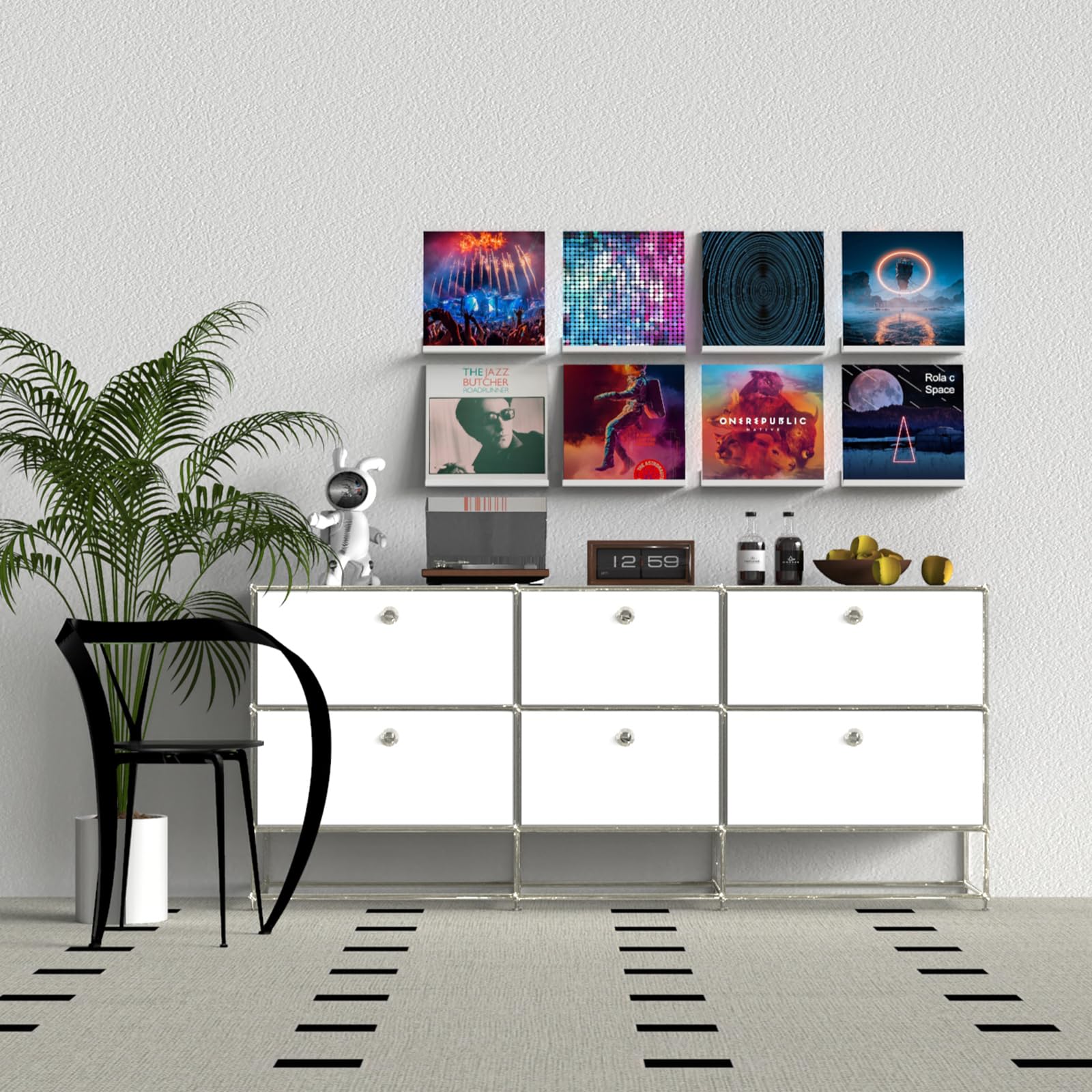 ILYXY Acryl-Vinyl-Schallplattenhalter – 8 Stück, 30,5 cm weiße Vinyl-Wandhalterung, schwebende Regale für Schallplattenwand-Display