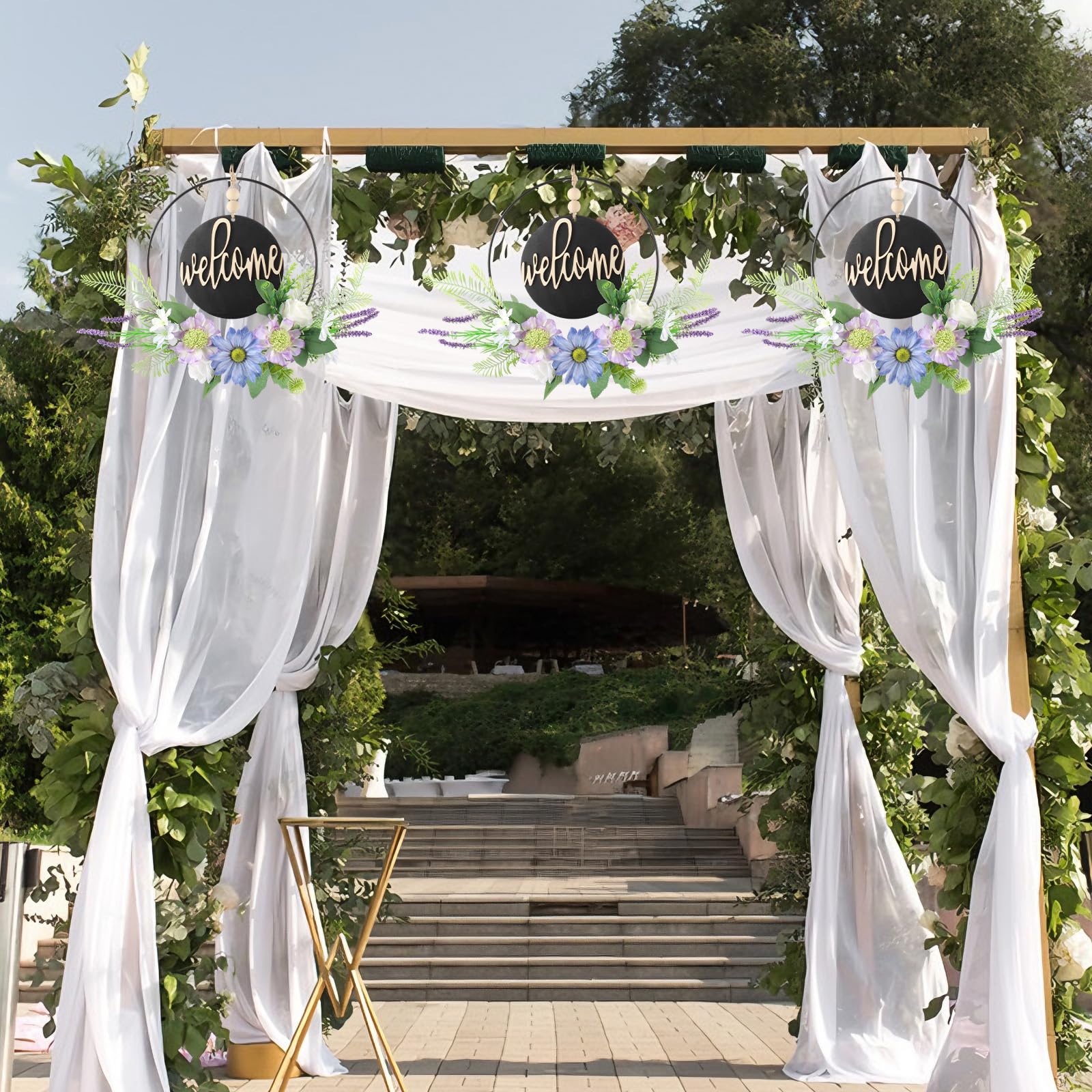 Ghirlanda Decorativa per Porta Ghirlanda per Porta D'ingresso Primavera-Estate Ghirlanda di Margherite Viola Adatta per Festività Decorazioni Murali e Matrimoni Stile Rustico
