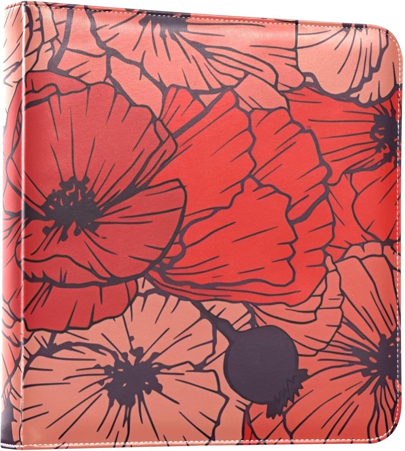 JIPONI Red Poppy Flowers Large Photo Album, DIY Leather Cover Scrapbook Albums for 4x6 5x7 6x8 Pictures, Self Adhesive Memory Book for Wedding, Baby, Family