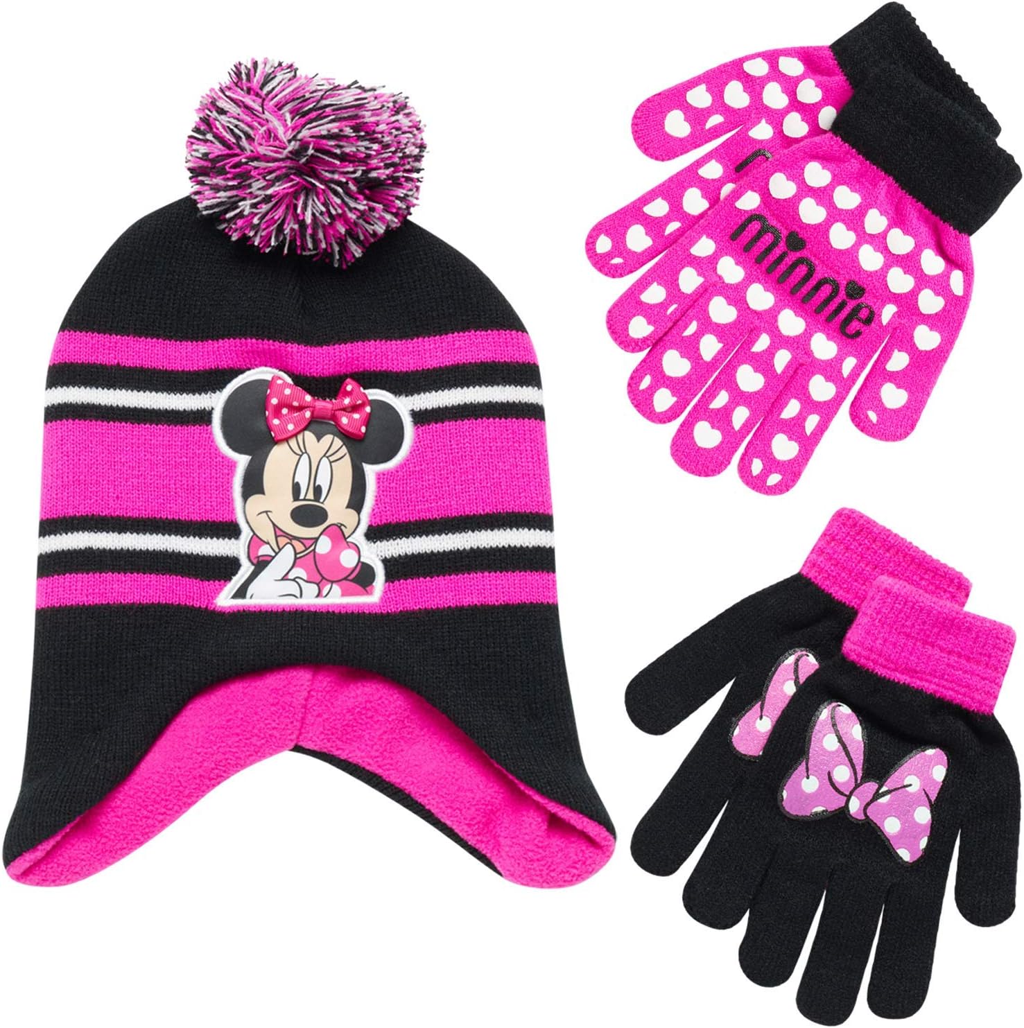 Disney Girls Minnie Mouse and Vampirina Winter Hat and 2 Pair Mitten or Glove Set (Toddler/Little Girl)