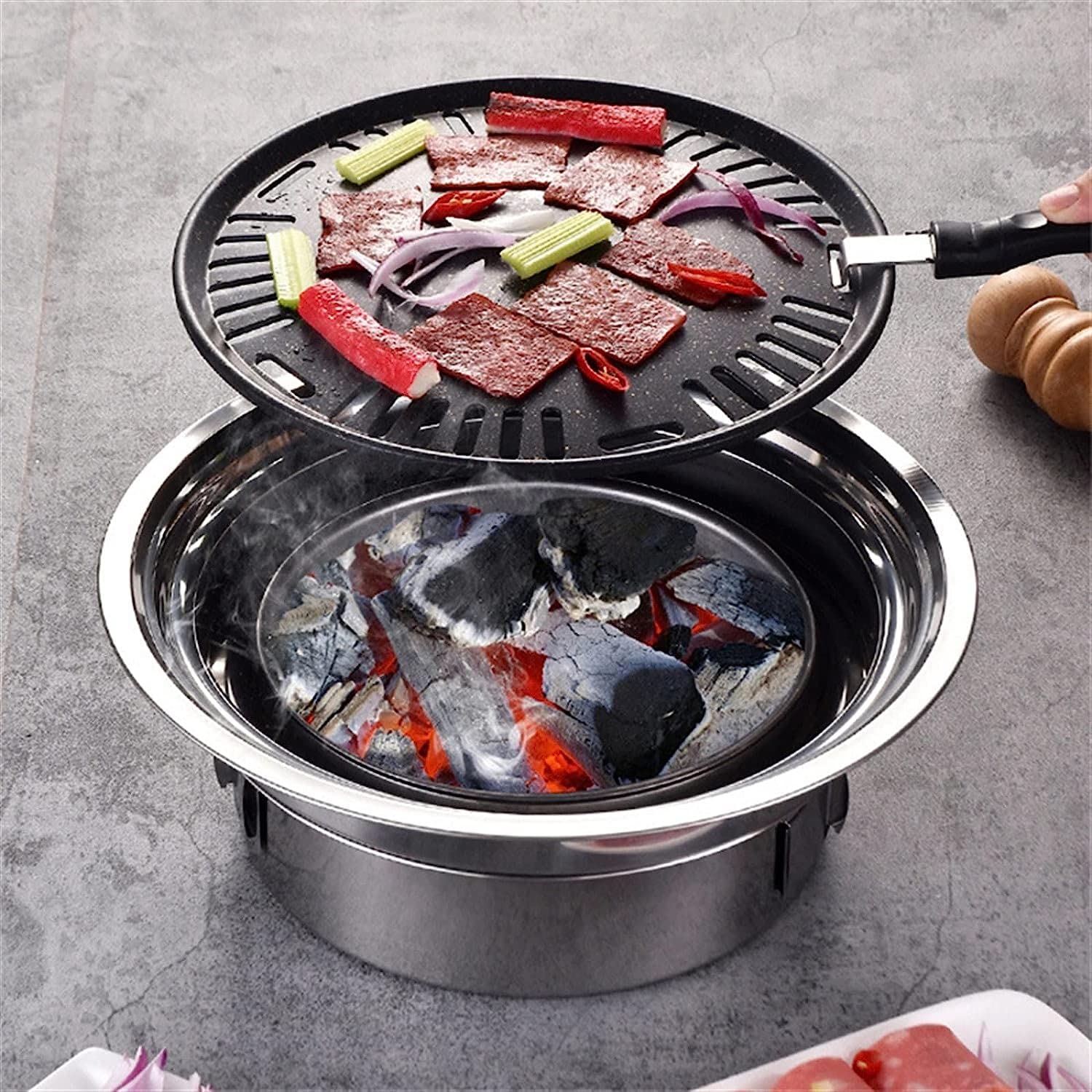 Grille węglowe Grill węglowy ze stali nierdzewnej Okrągłe nieprzywierające grille Przenośny grill węglowy Na zewnątrz Camping BBQ