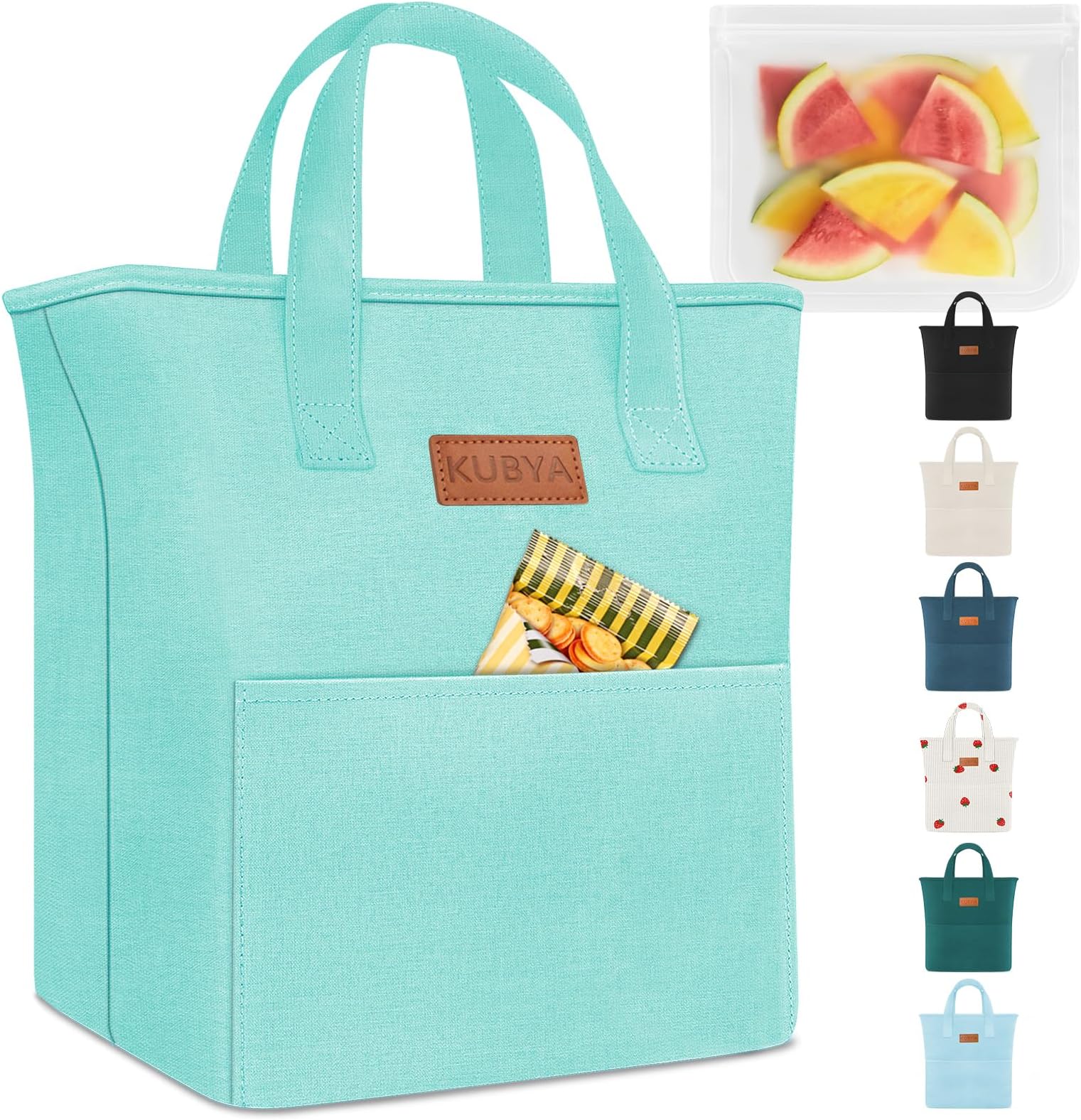 KUBYA Lunch Box Lunch Bag for Women Adult Men Insulated Cooler Lunch Boxes Simple Reusable Lunchbag Cute Lunchbox Large Capacity Lunch Tote Bags for Picnic or Work, Included Food Storage Bag