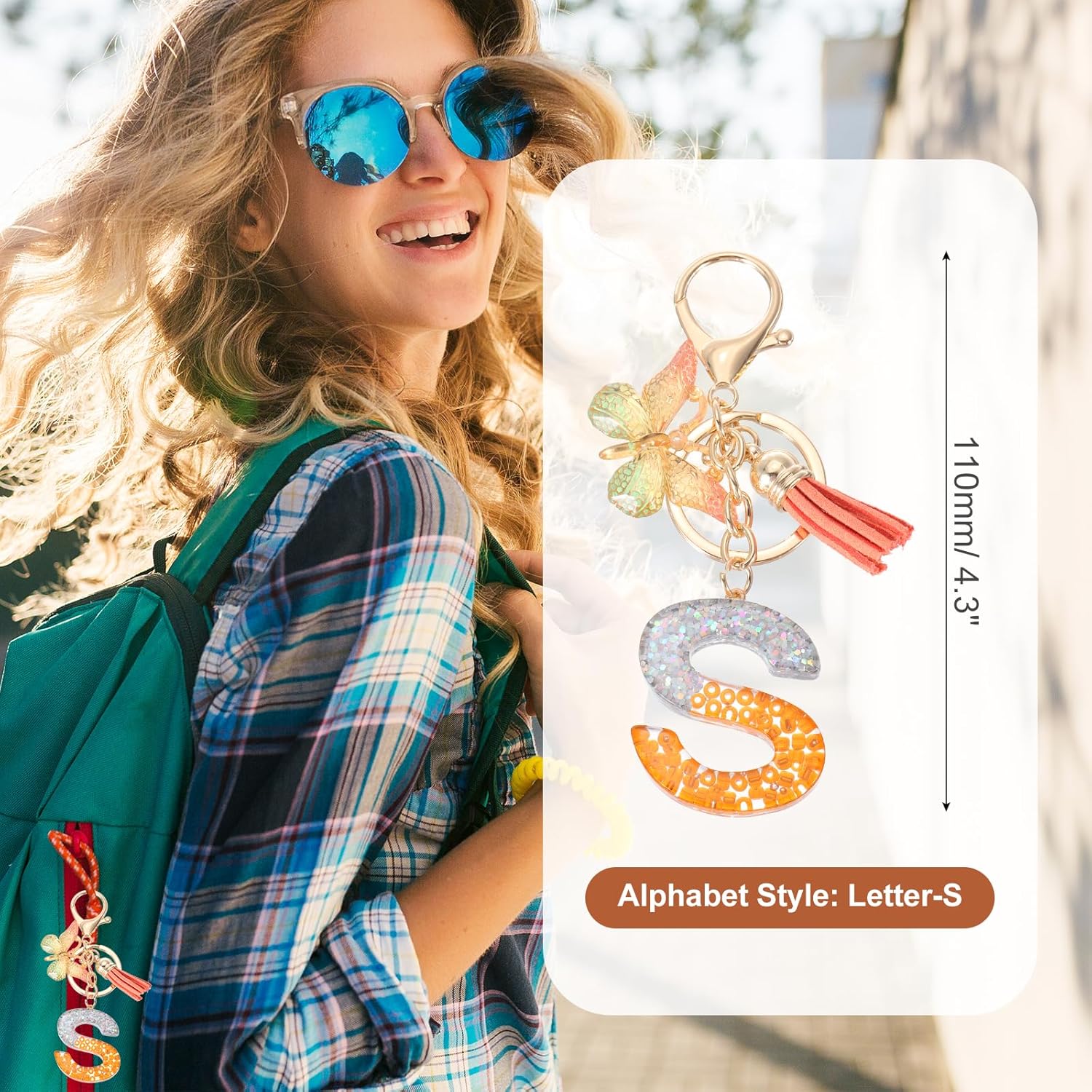 MECCANIXITY Initial Letter Keychain, Cute Tassel Butterfly Keychain Letter Charm for Women Girls Key Purse Handbag - Image 2