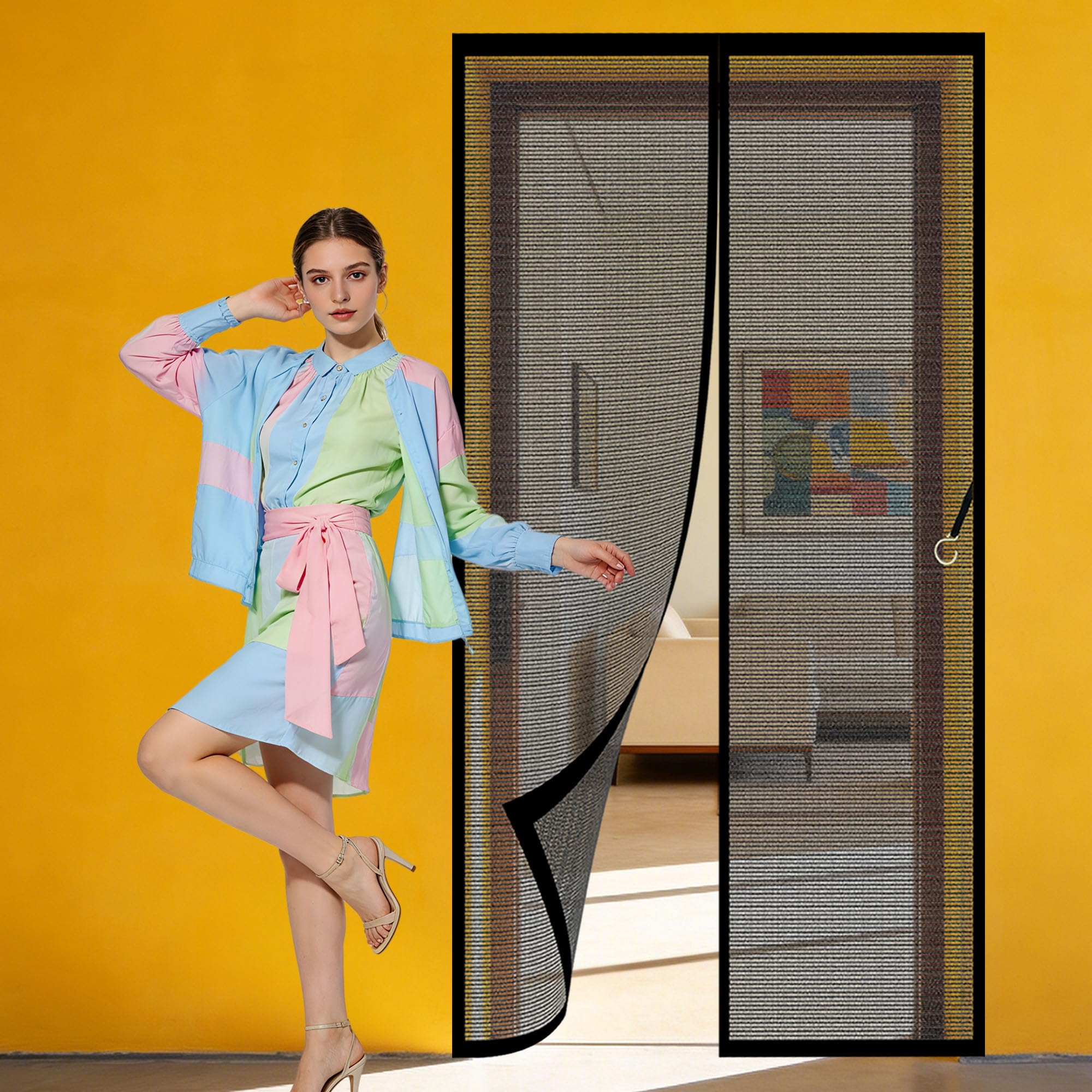 Moustiquaire de porte 132x237 cm haut de gamme maille fine noire