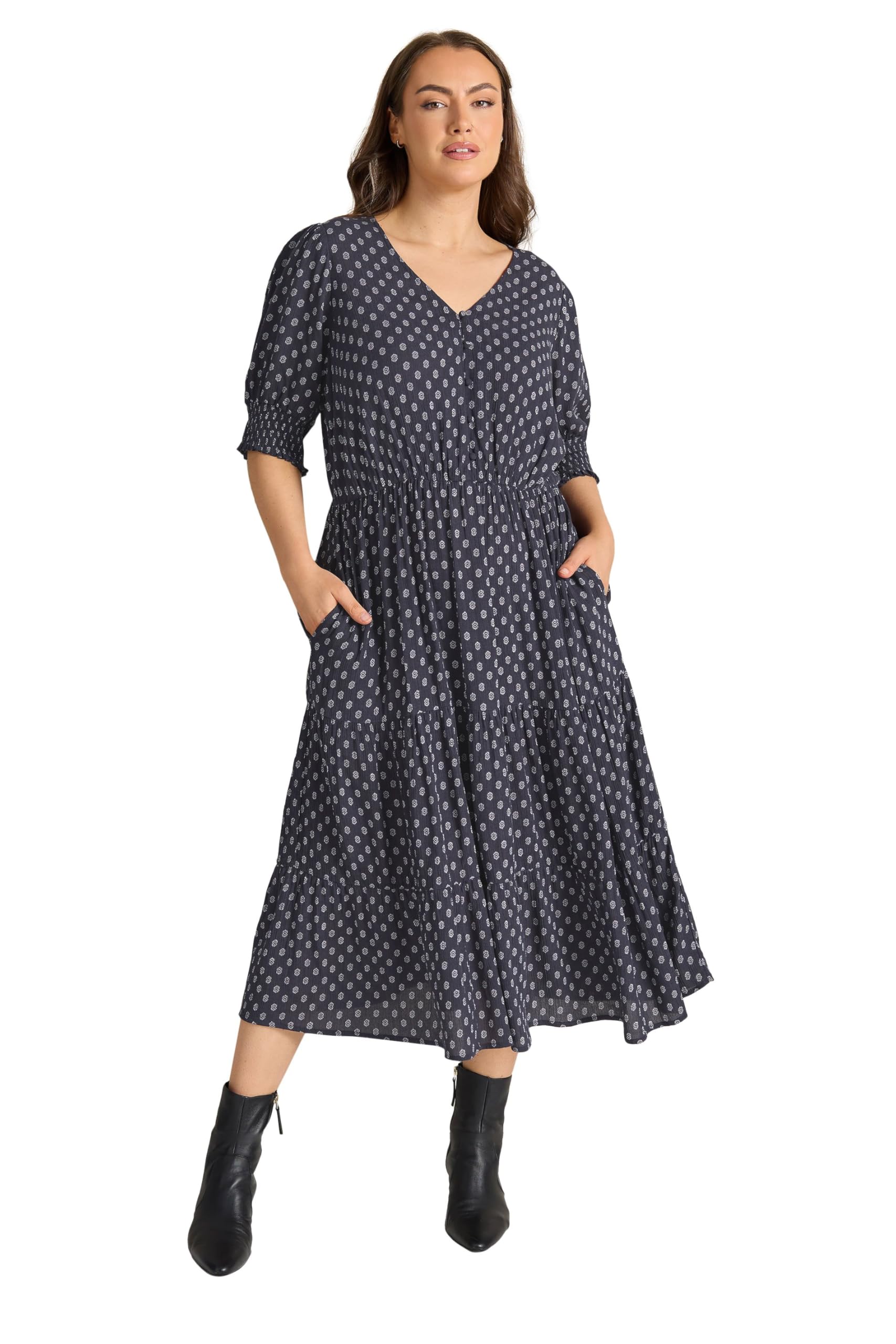 Evans Women's Navy Curve Blue Dobby Tiered Maxi Dress - Plus Size Curve