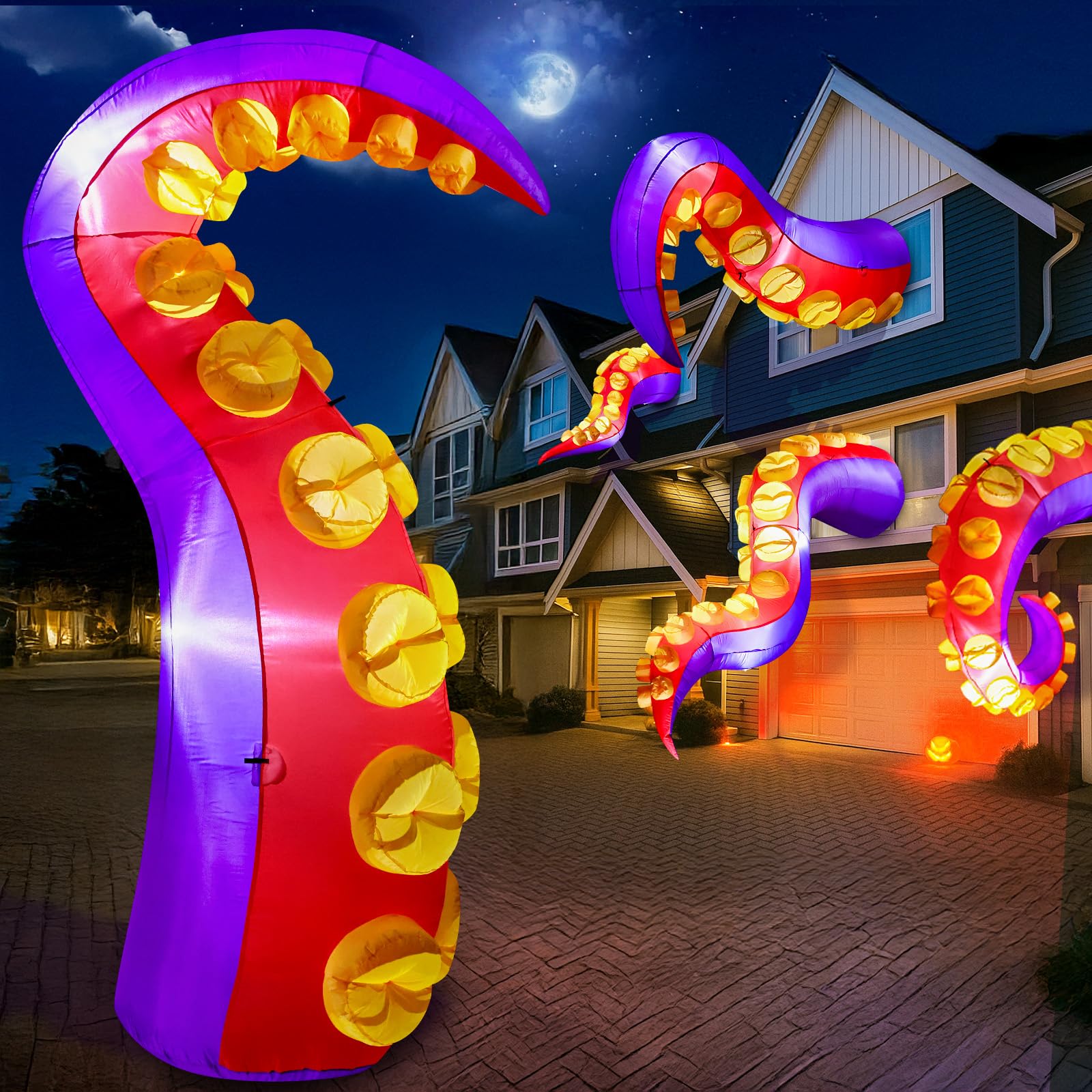 Max Fun 1pc Halloween Inflatables Decoration Inflatable Octopus Tentacles Outdoors Decorations with LED Lights Built-in Blow Up Yard Decoration for