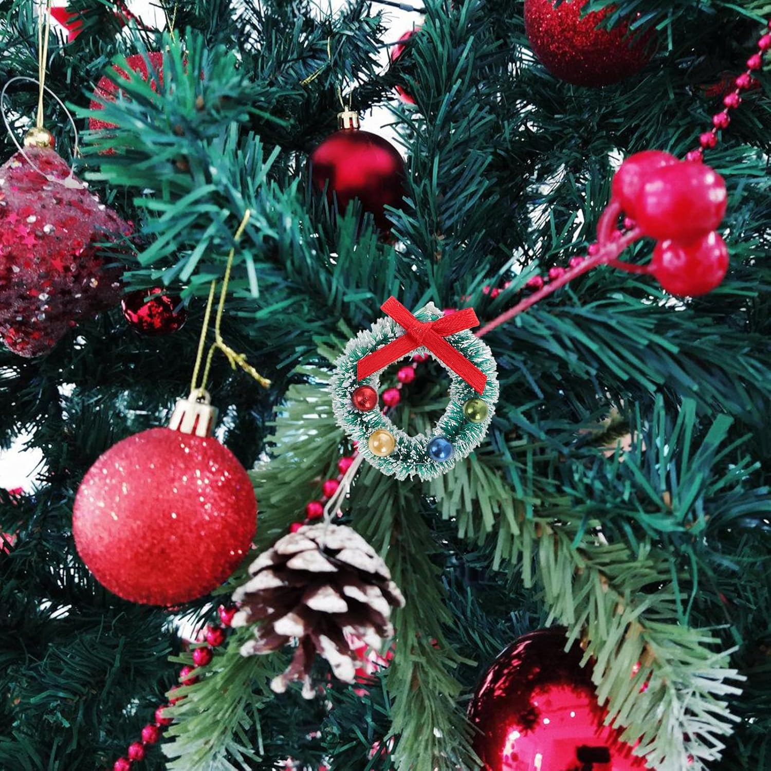 6pcs Mini Christmas Wreath: Miniature Xmas Tree Frost Sisal Hanging Artificial Ornaments for Dollhouse Embellishments Decoration Winter - Image 5